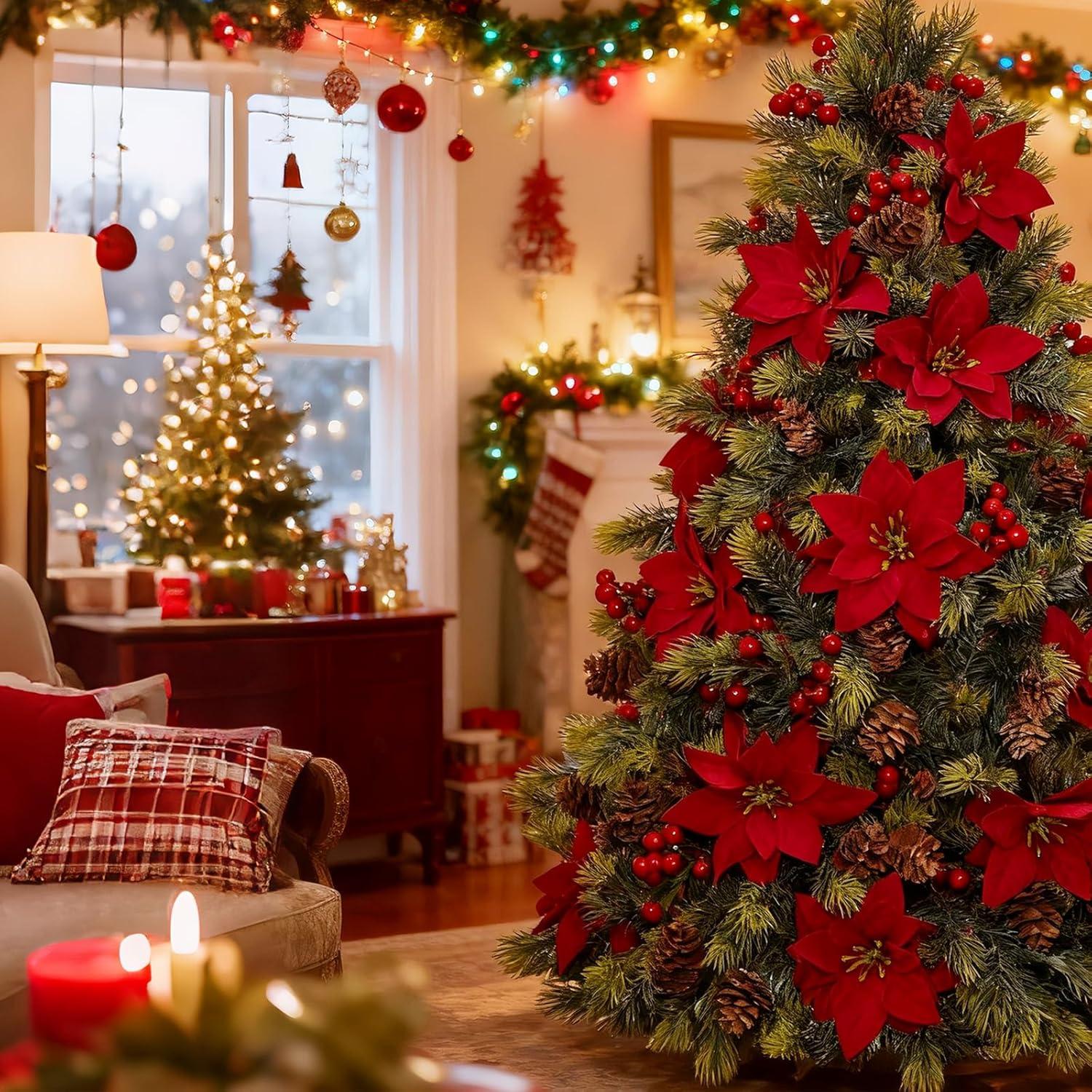 Ramo de Flores Artificiales Navidad HUAHUA 8PCS con Piñas y Berries