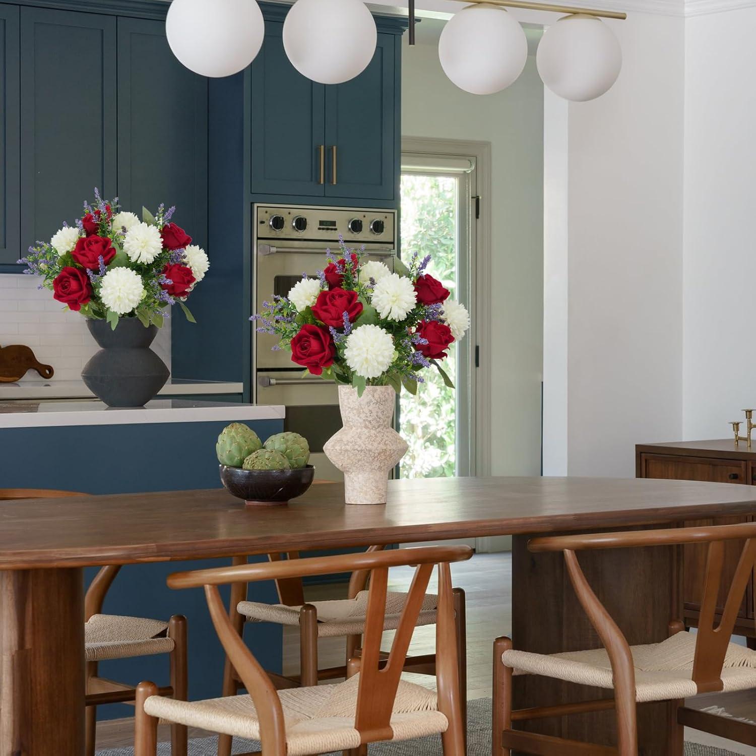 Ramo de flores artificiales HO2NLE con rosa roja y crisantemos 30 cm