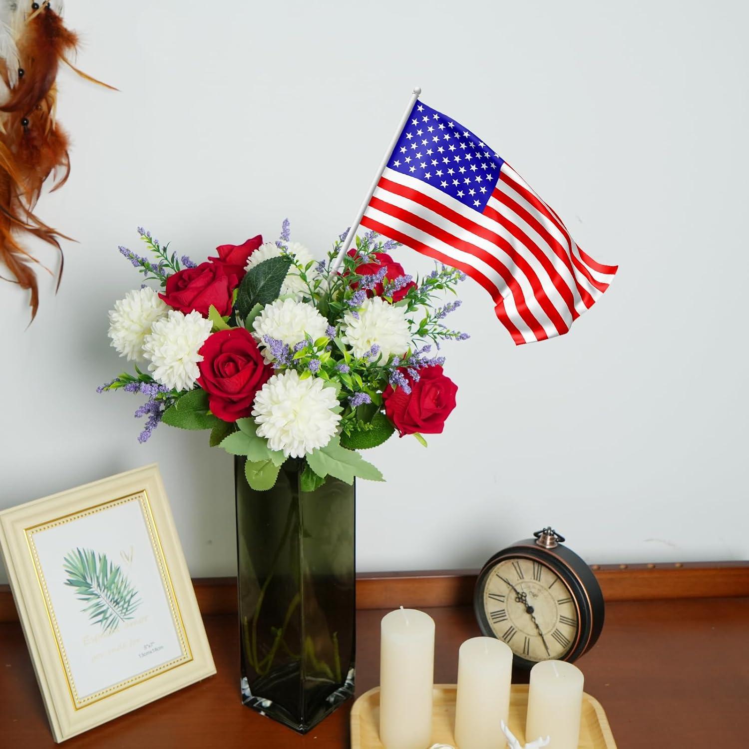 Ramo de flores artificiales HO2NLE con rosa roja y crisantemos 30 cm