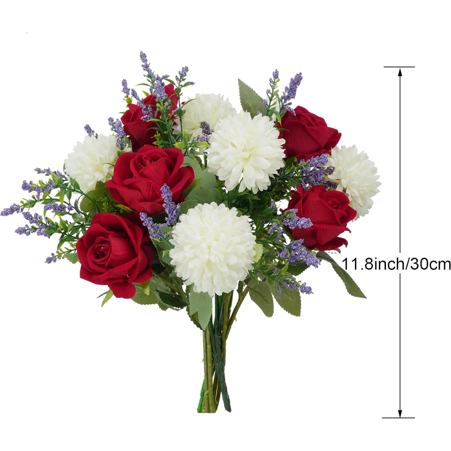 Ramo de flores artificiales HO2NLE con rosa roja y crisantemos 30 cm