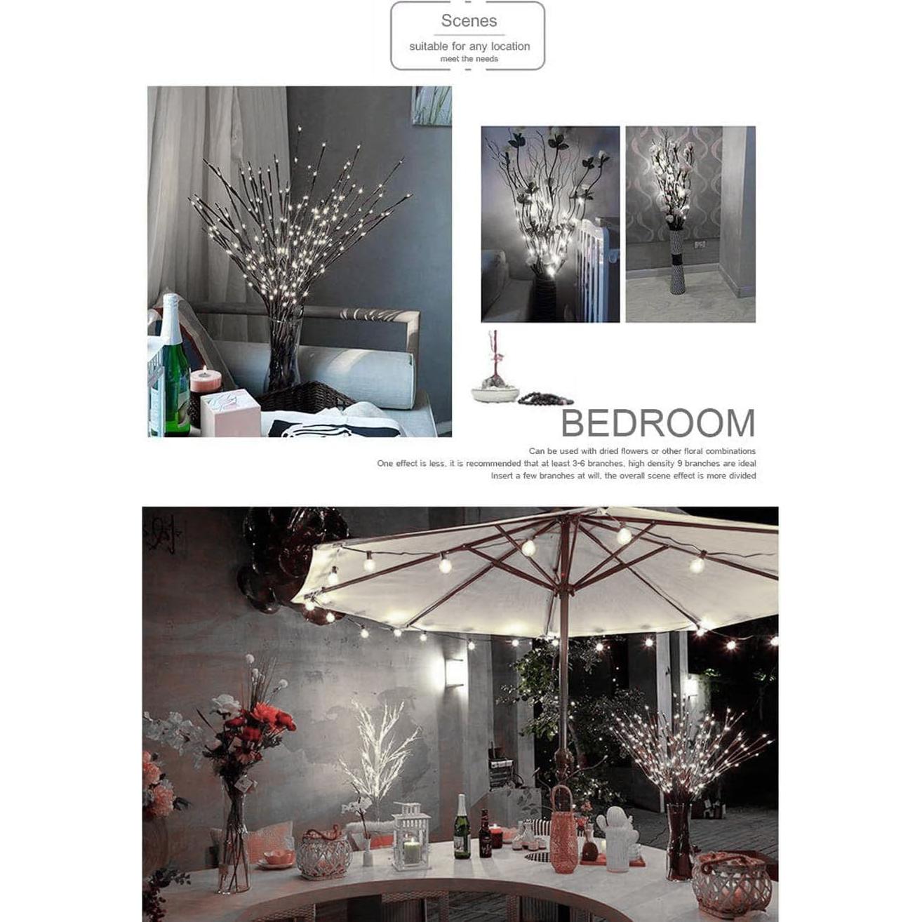 Luces de Rama LED DK177 2 Paquetes 76.2 cm 20 Bombillas Blancas