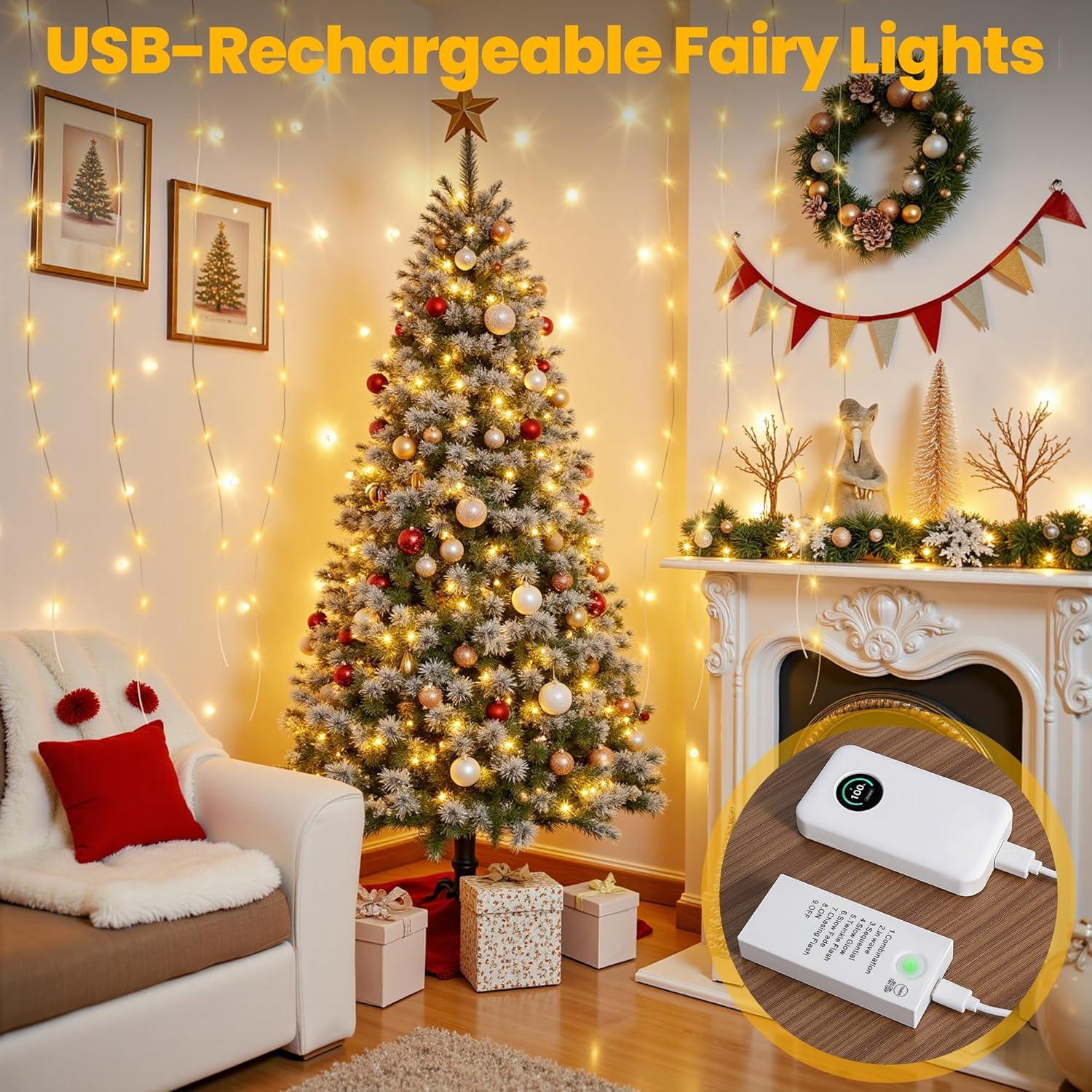 Luces de Hadas LED Mlambert 10M Blanco Cálido Recargables