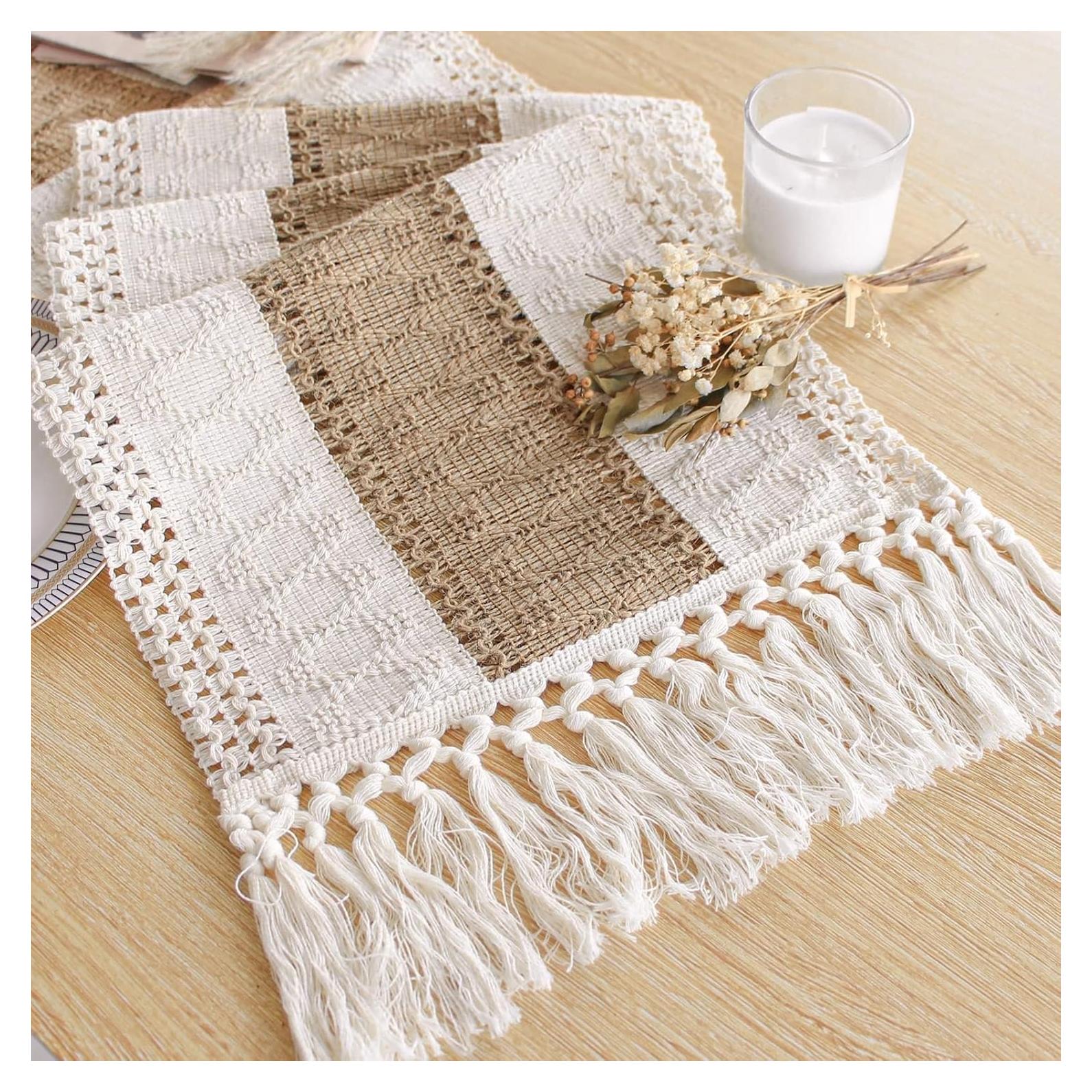 Caminito de Mesa Boho FEXIA 72 Pulgadas Macramé Yute Marrón