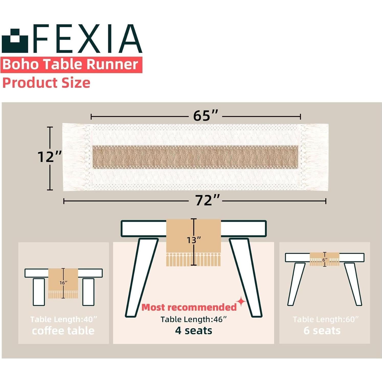 Caminito de Mesa Boho FEXIA 72 Pulgadas Macramé Yute Marrón