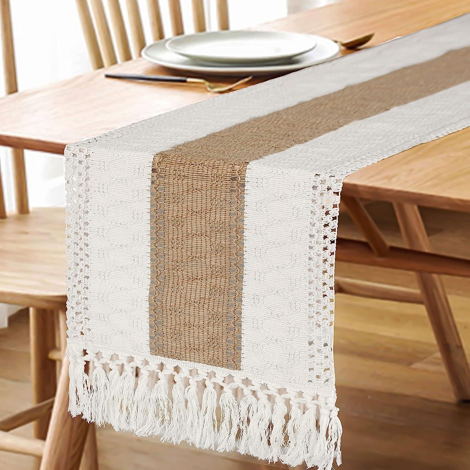 Caminito de Mesa Boho FEXIA 72 Pulgadas Macramé Yute Marrón