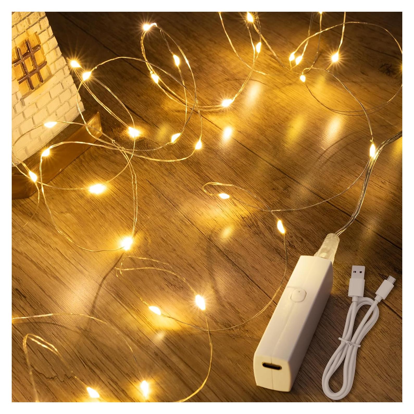 Luces de Hadas LED Lakumu 5M Blanco Cálido Recargables con Temporizador