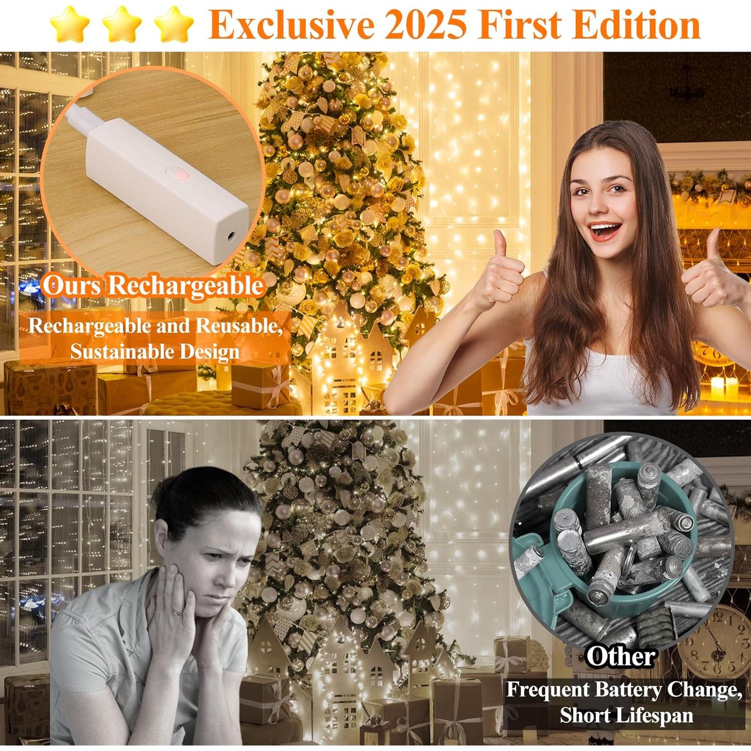 Luces de Hadas LED Lakumu 5M Blanco Cálido Recargables con Temporizador