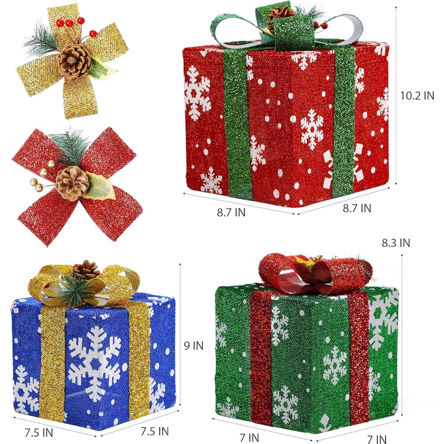 ATDAWN Conjunto 3 Cajas de Regalo Iluminadas Navidad 60 LED