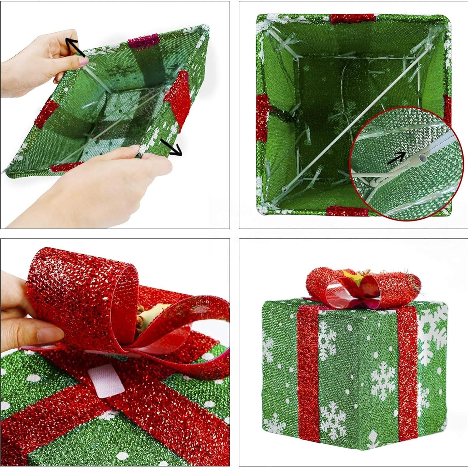 ATDAWN Conjunto 3 Cajas de Regalo Iluminadas Navidad 60 LED