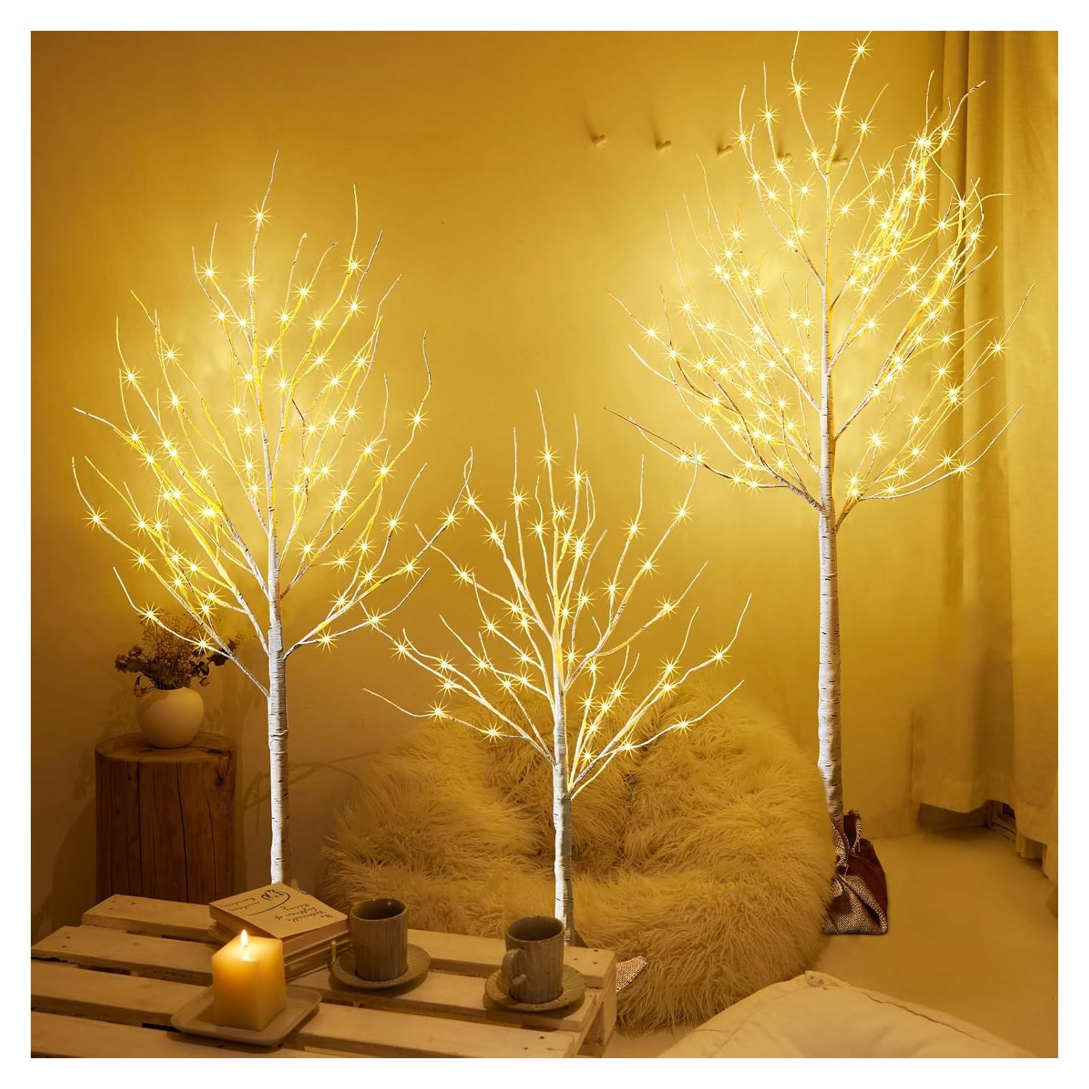 Árbol de Abedul Iluminado HOLILLUMA 1.22m-1.83m LED Blanco Cálido