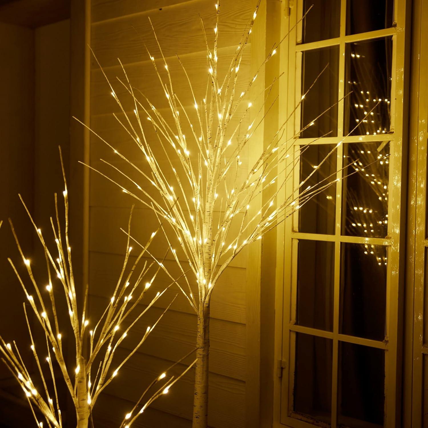 Árbol de Abedul Iluminado HOLILLUMA 1.22m-1.83m LED Blanco Cálido