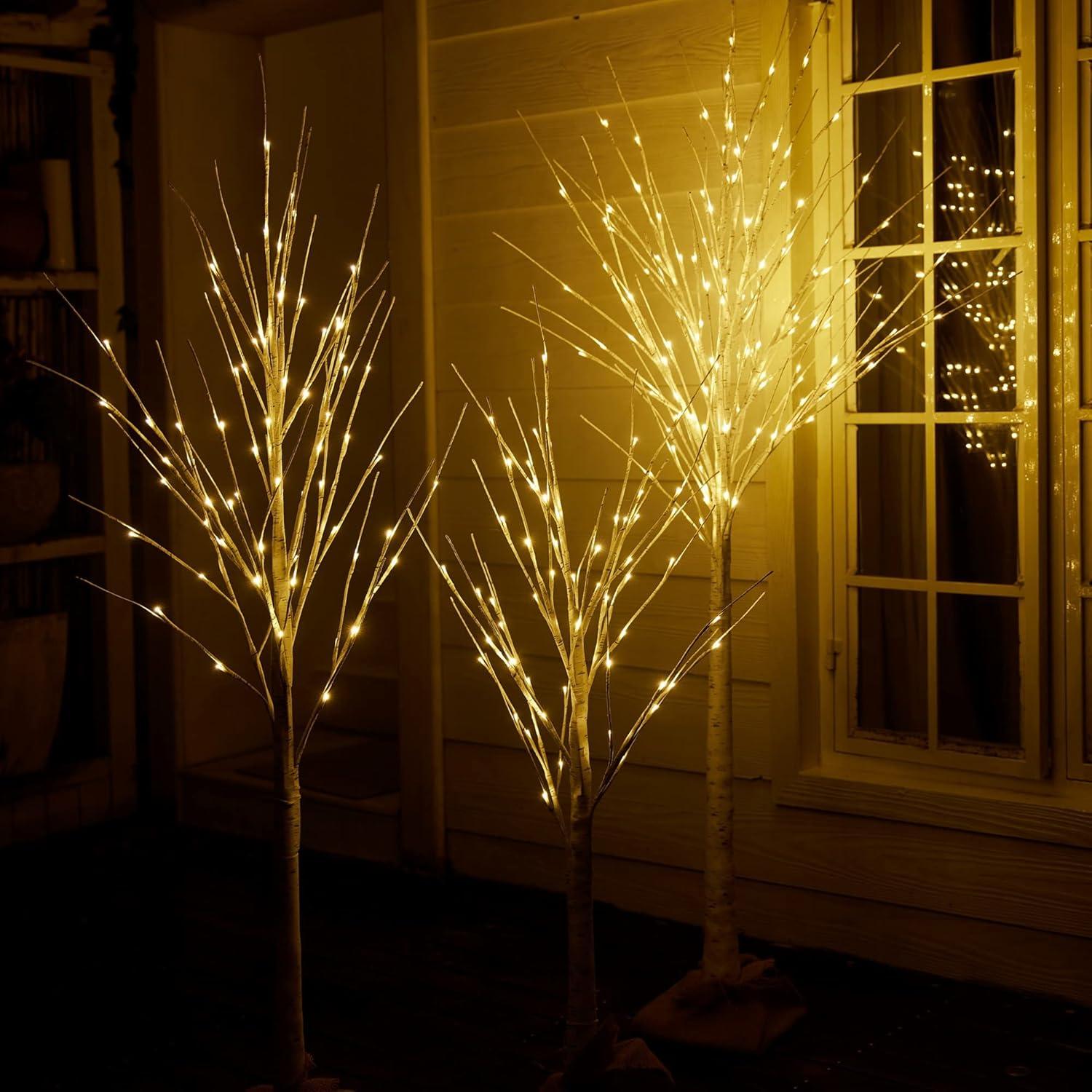 Árbol de Abedul Iluminado HOLILLUMA 1.22m-1.83m LED Blanco Cálido
