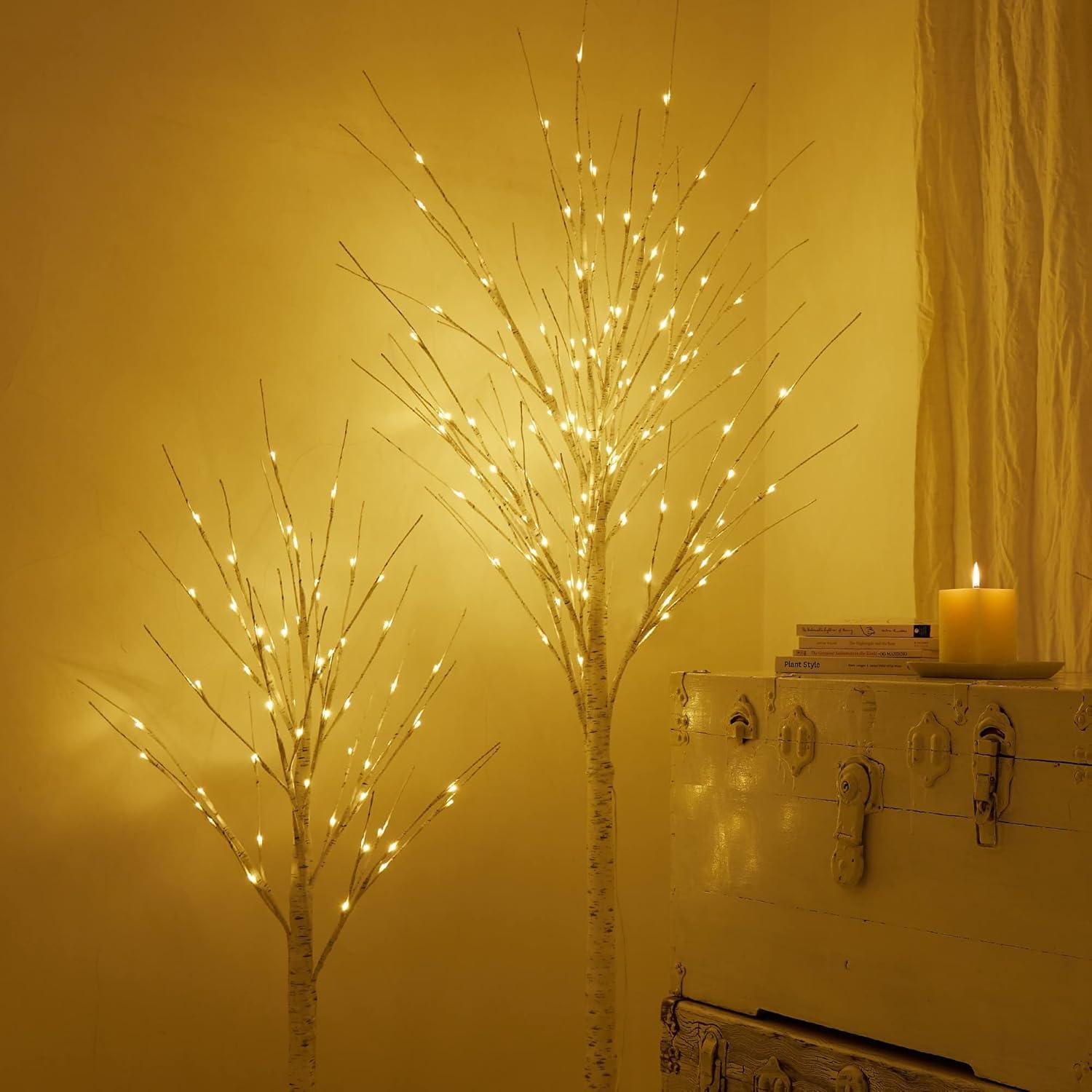 Árbol de Abedul Iluminado HOLILLUMA 1.22m-1.83m LED Blanco Cálido