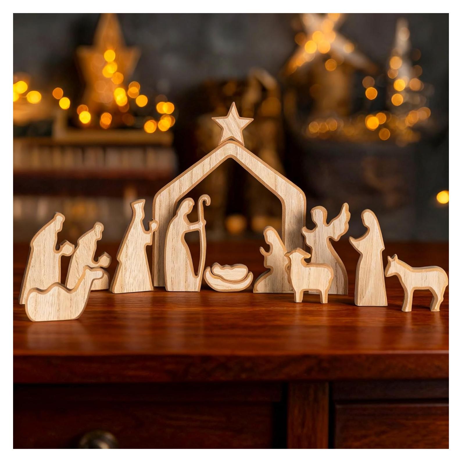 Conjunto de Escena de Natividad NEROSUN 13 Piezas Madera
