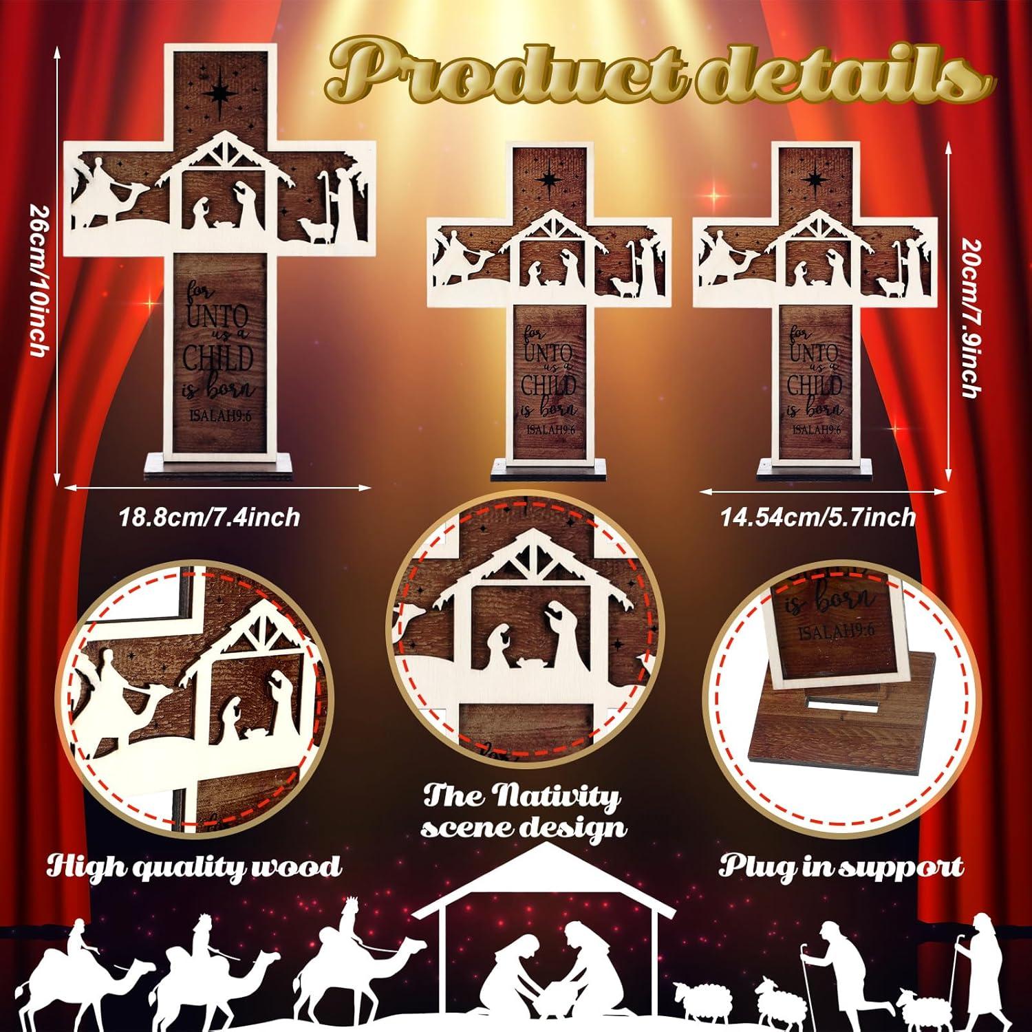 Adorno de Mesa Natividad Huwena 3 Piezas Madera Vintage