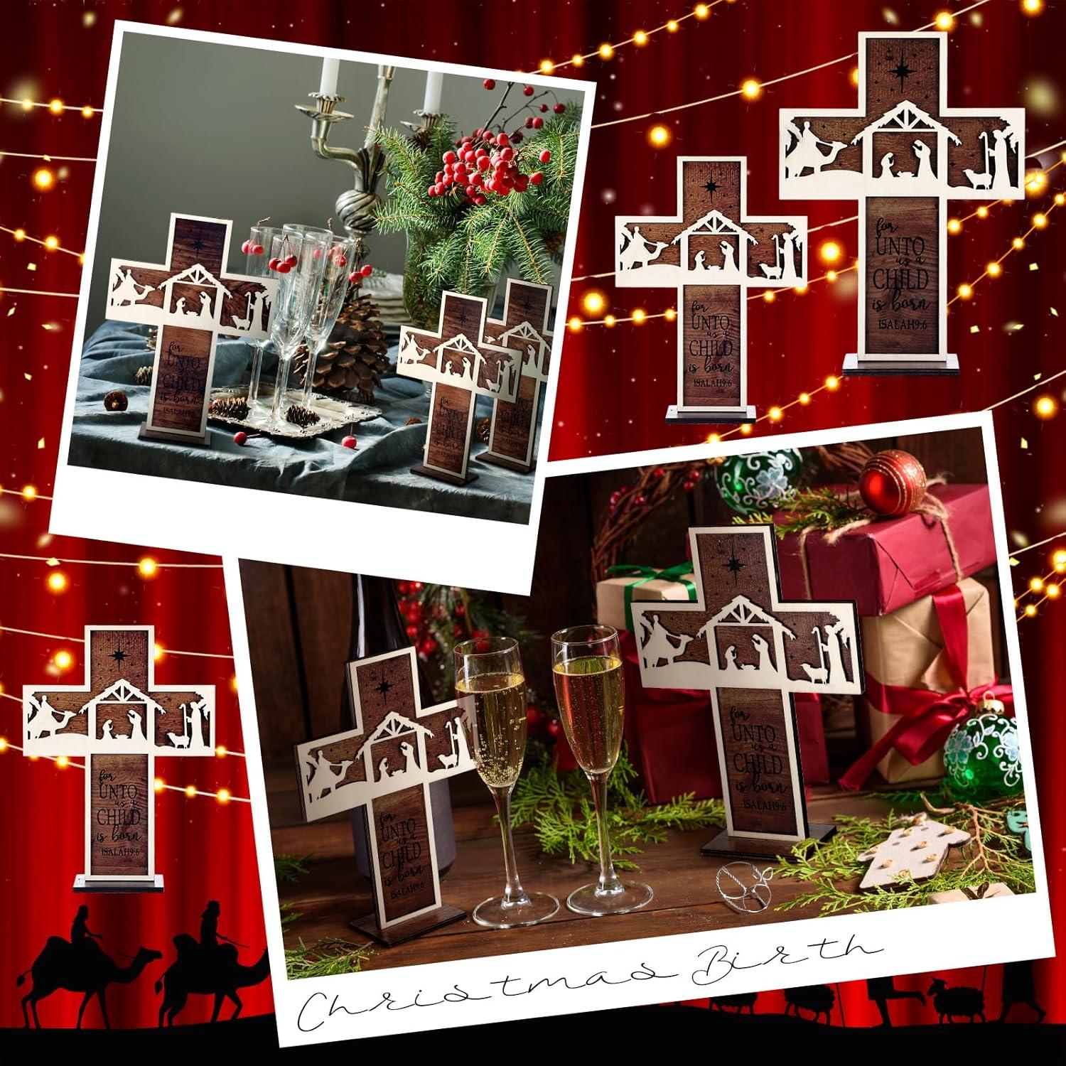 Adorno de Mesa Natividad Huwena 3 Piezas Madera Vintage