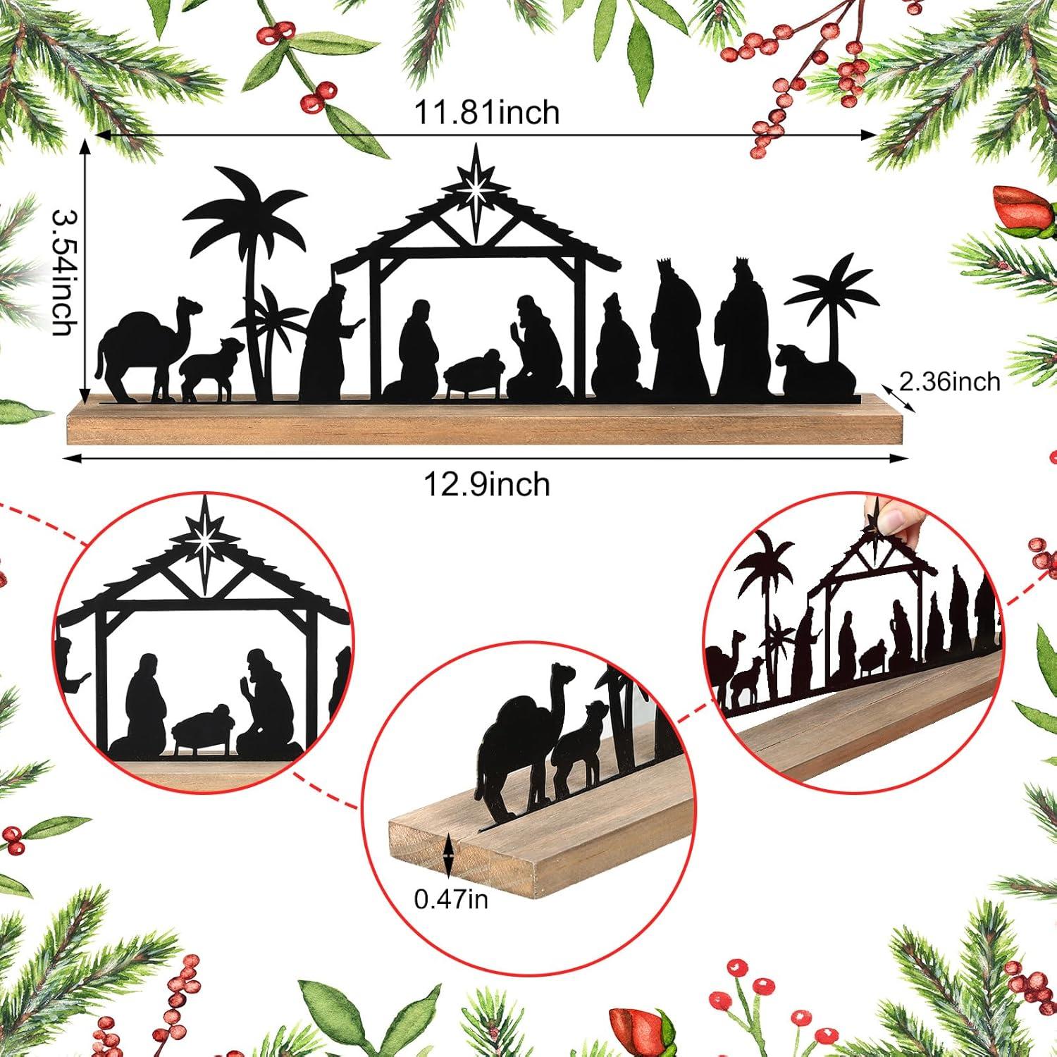Conjunto de Natividad de Metal Pinkunn con Base de Madera