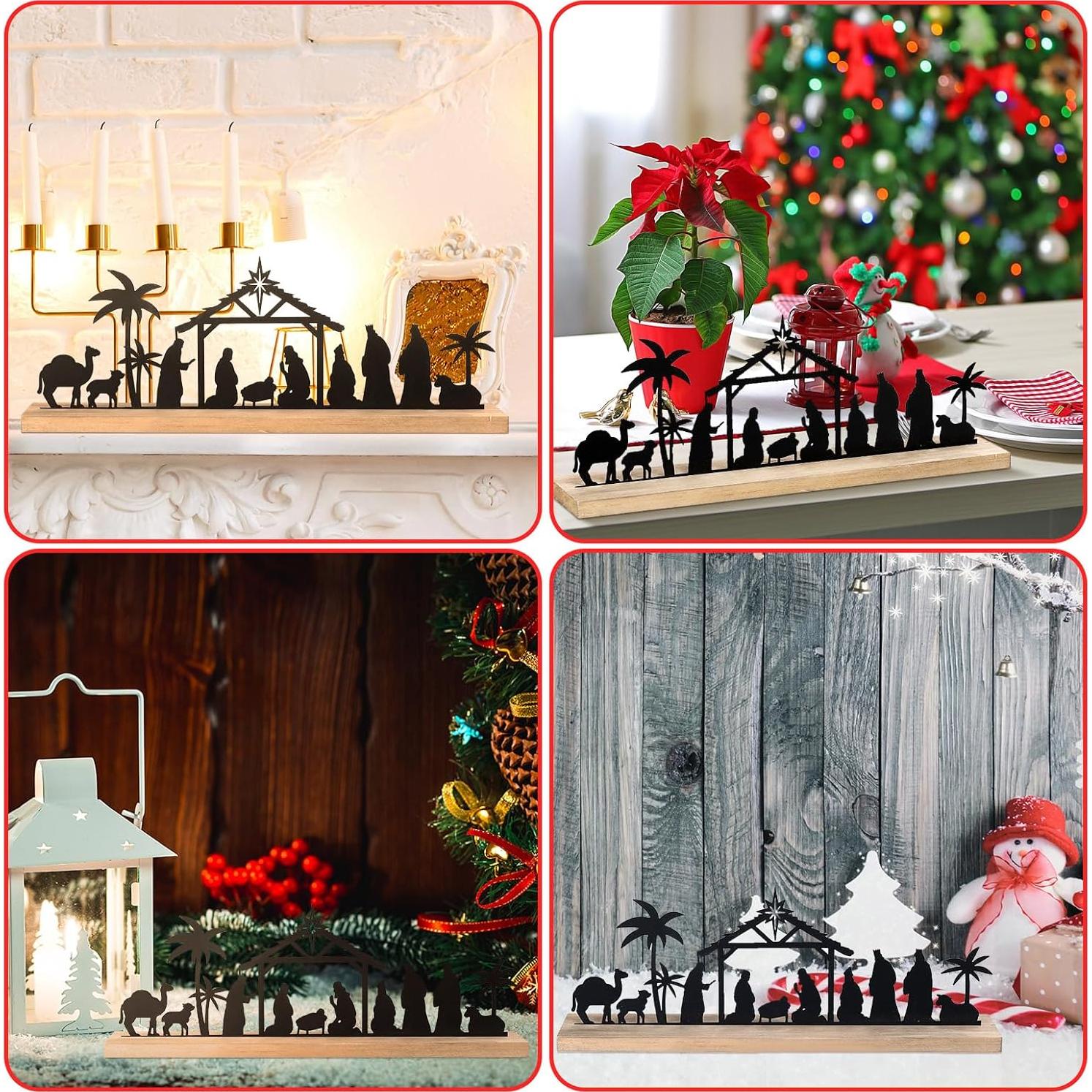 Conjunto de Natividad de Metal Pinkunn con Base de Madera