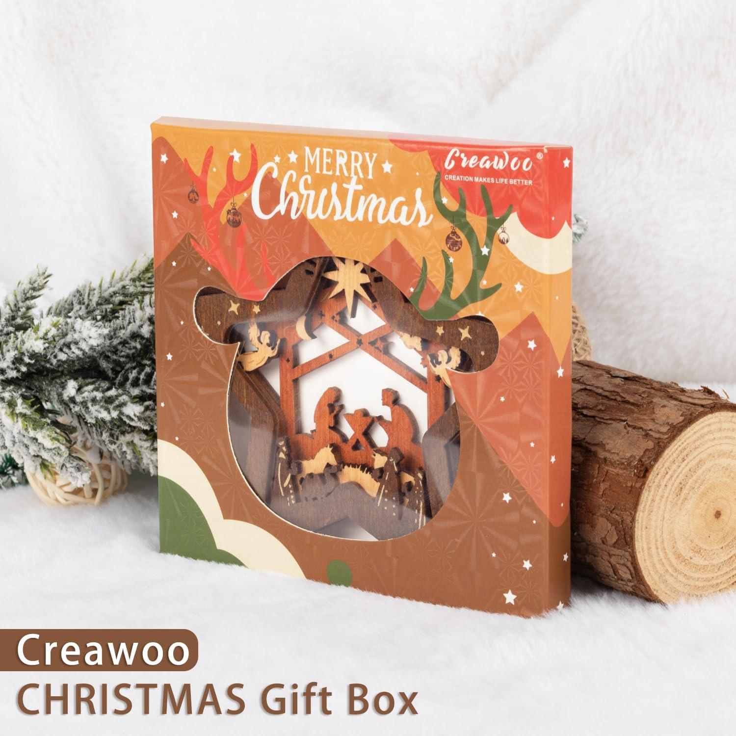 Adorno de Natividad Creawoo en Madera Estrella 12.9x12.9 cm