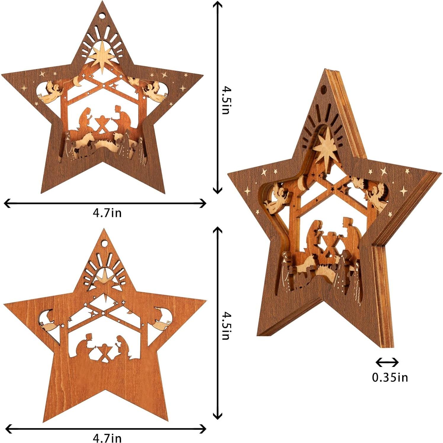 Adorno de Natividad Creawoo en Madera Estrella 12.9x12.9 cm