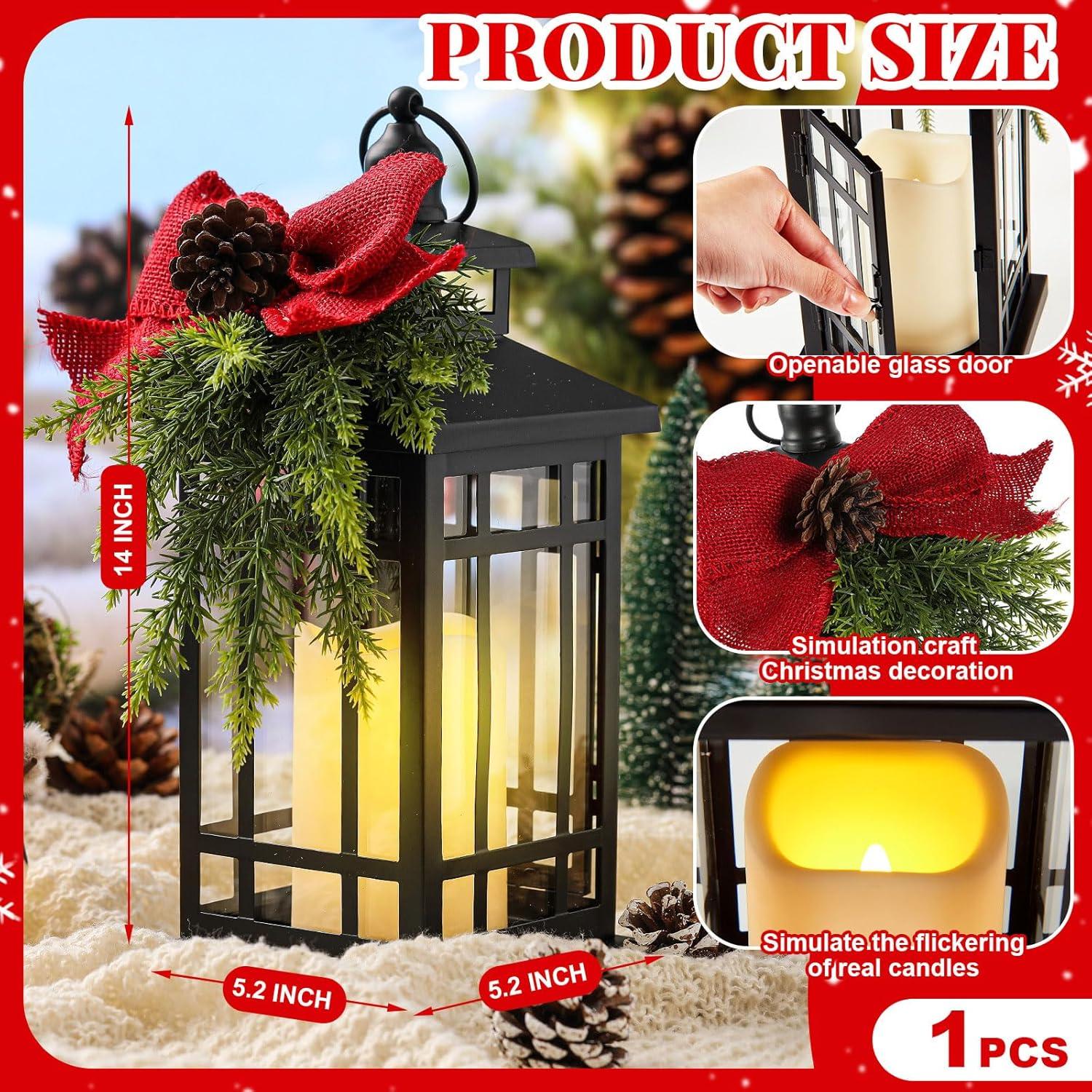 Linterna Navideña Vintage ROCEEI 14" con Vela LED y Cedro