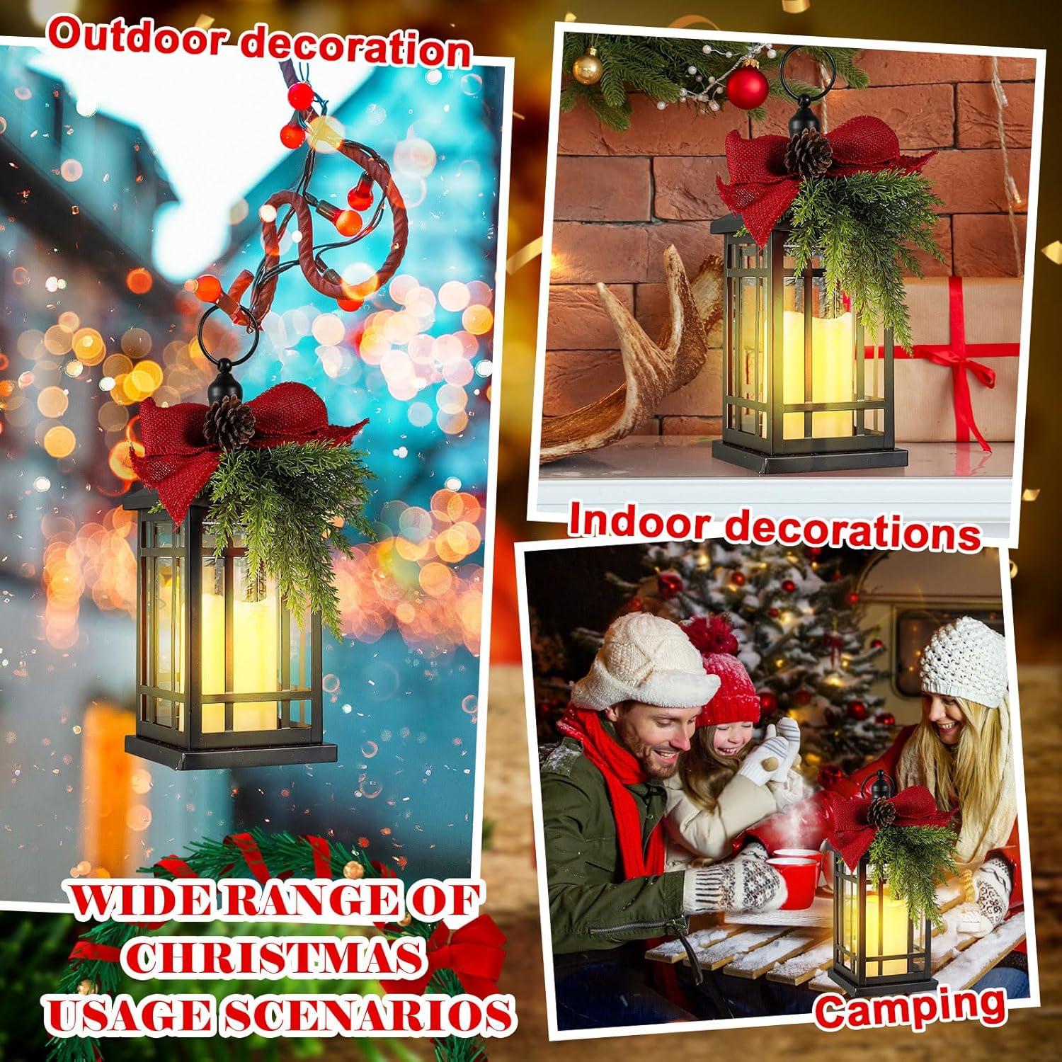 Linterna Navideña Vintage ROCEEI 14" con Vela LED y Cedro