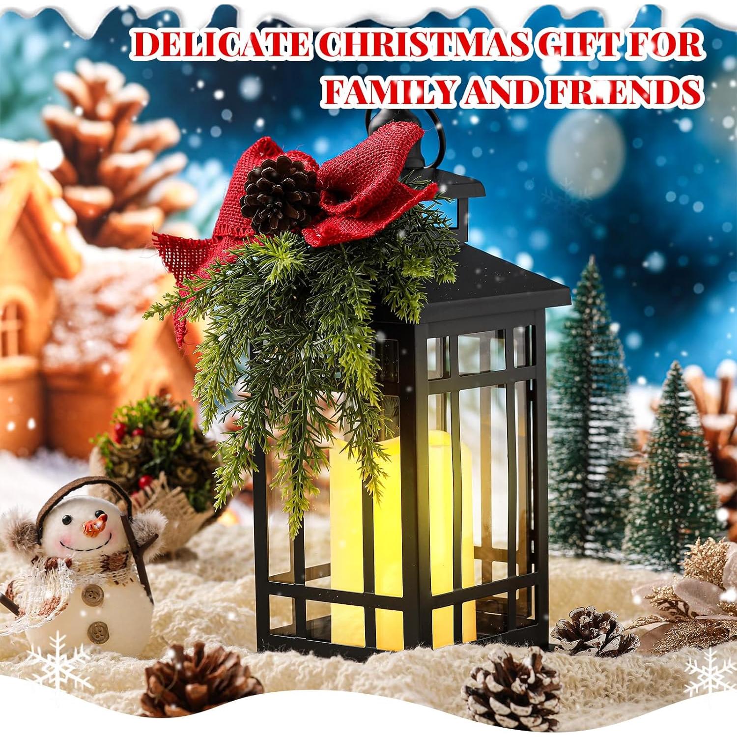 Linterna Navideña Vintage ROCEEI 14" con Vela LED y Cedro