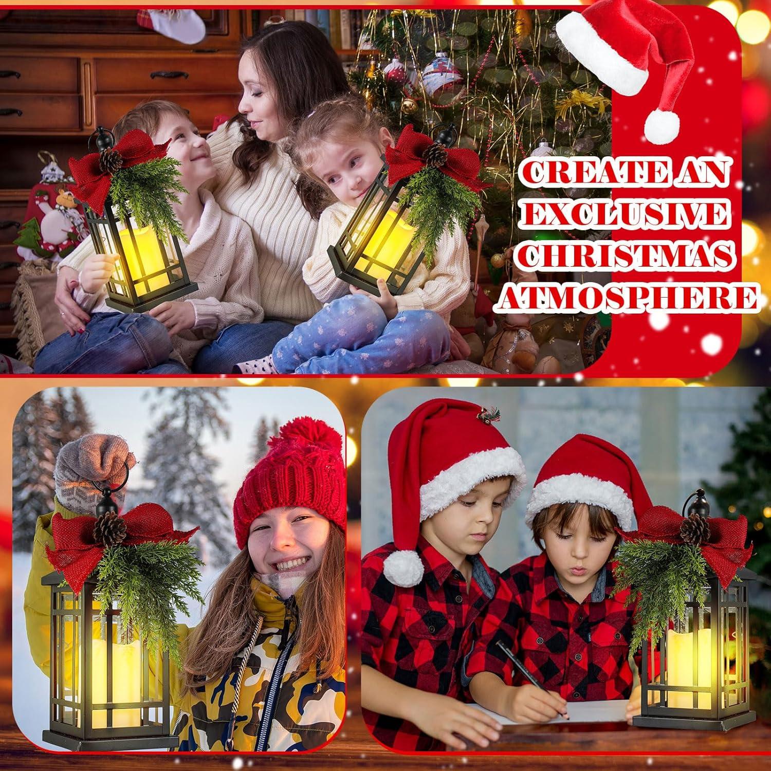 Linterna Navideña Vintage ROCEEI 14" con Vela LED y Cedro