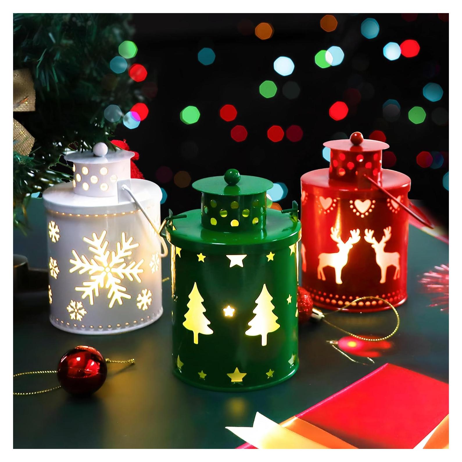 3 Linternas Decorativas LED YBB para Navidad - Sin Llama, Metal