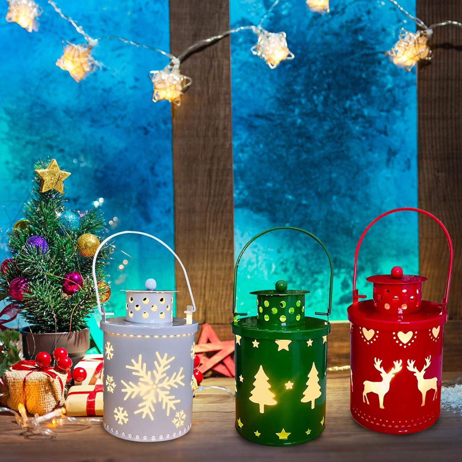 3 Linternas Decorativas LED YBB para Navidad - Sin Llama, Metal
