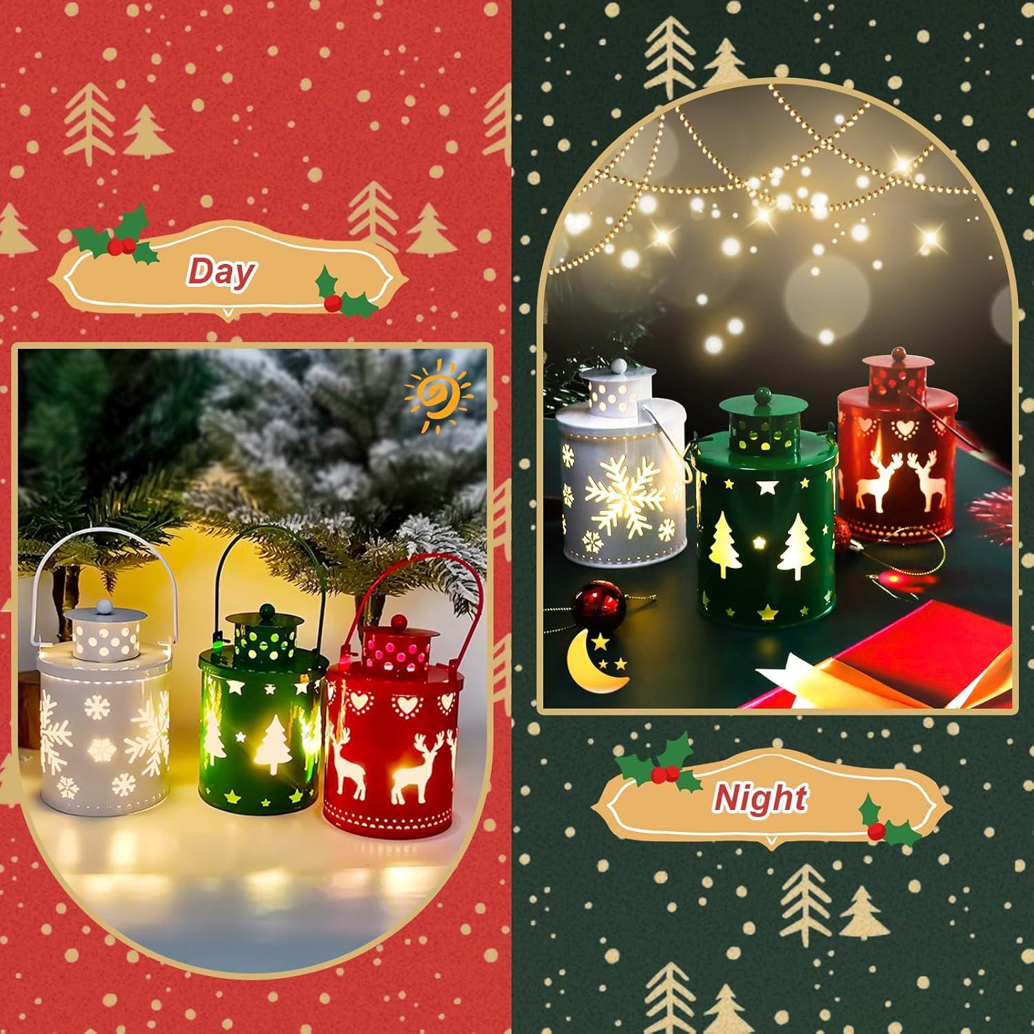 3 Linternas Decorativas LED YBB para Navidad - Sin Llama, Metal