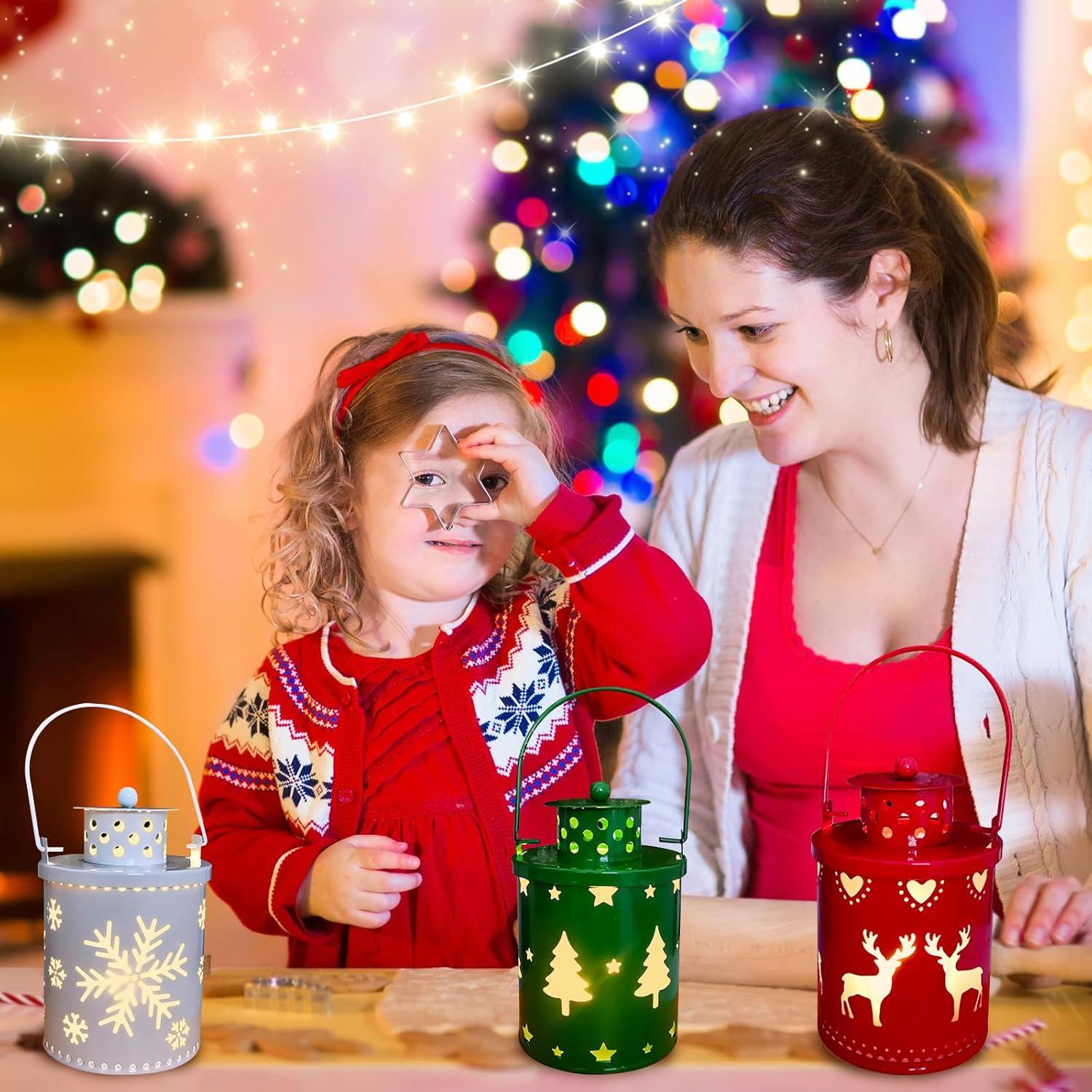 3 Linternas Decorativas LED YBB para Navidad - Sin Llama, Metal