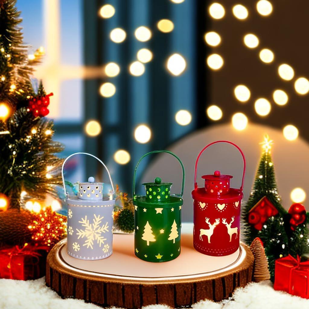 3 Linternas Decorativas LED YBB para Navidad - Sin Llama, Metal