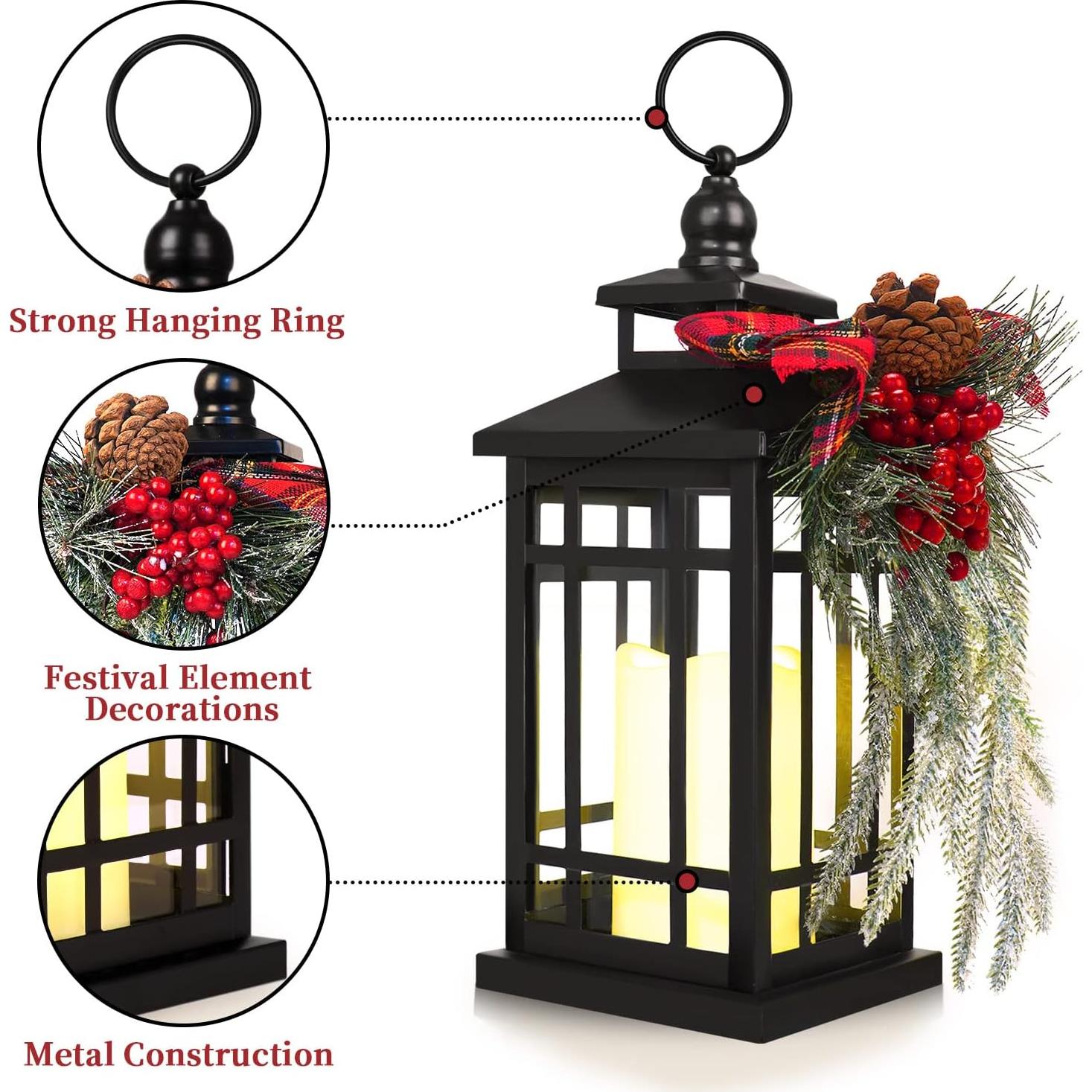 Linterna Decorativa de Navidad WOKEISE LED Metal 35.56cm