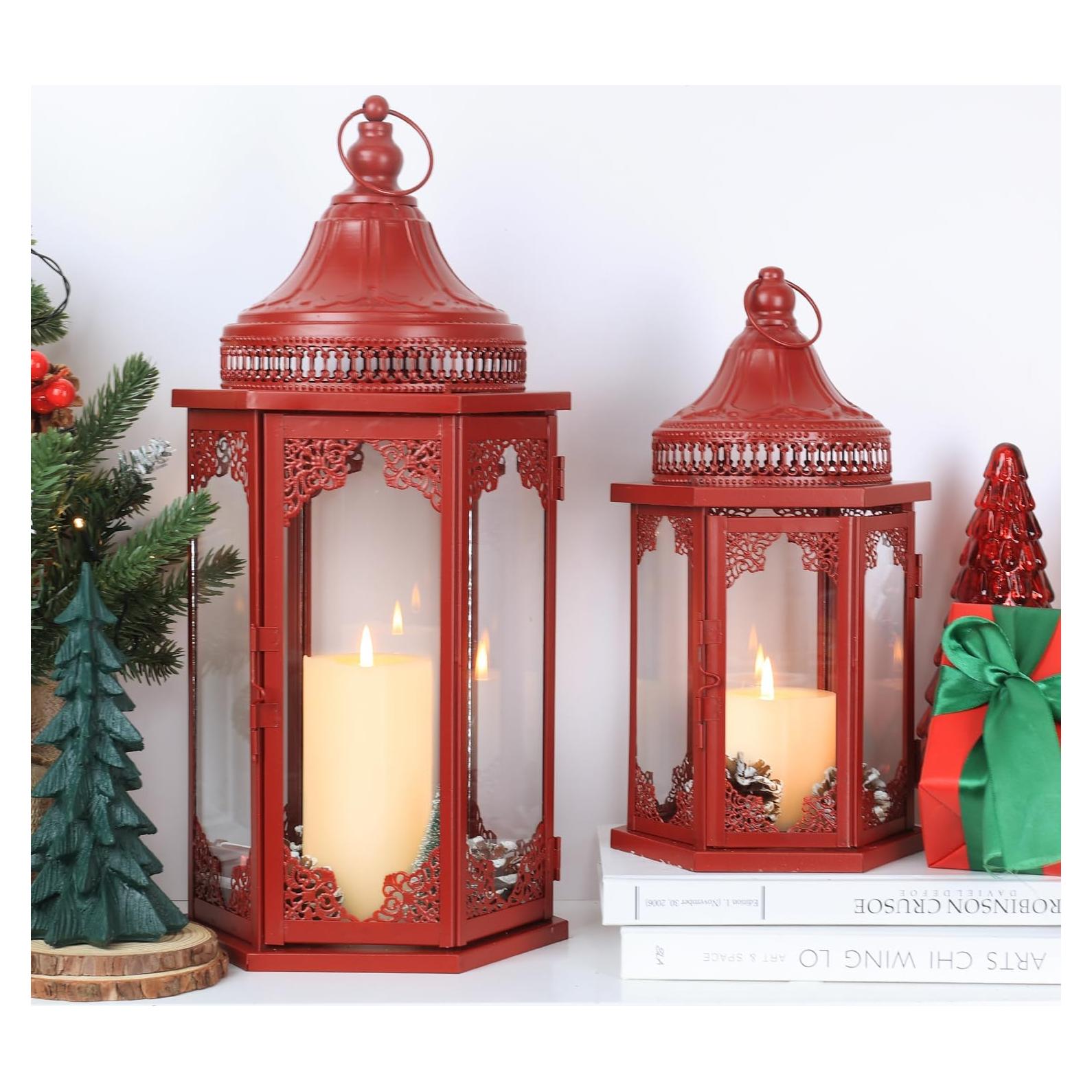 Conjunto de Faroles Navideños NEEDOMO 2 Piezas Rojo 55.88 cm