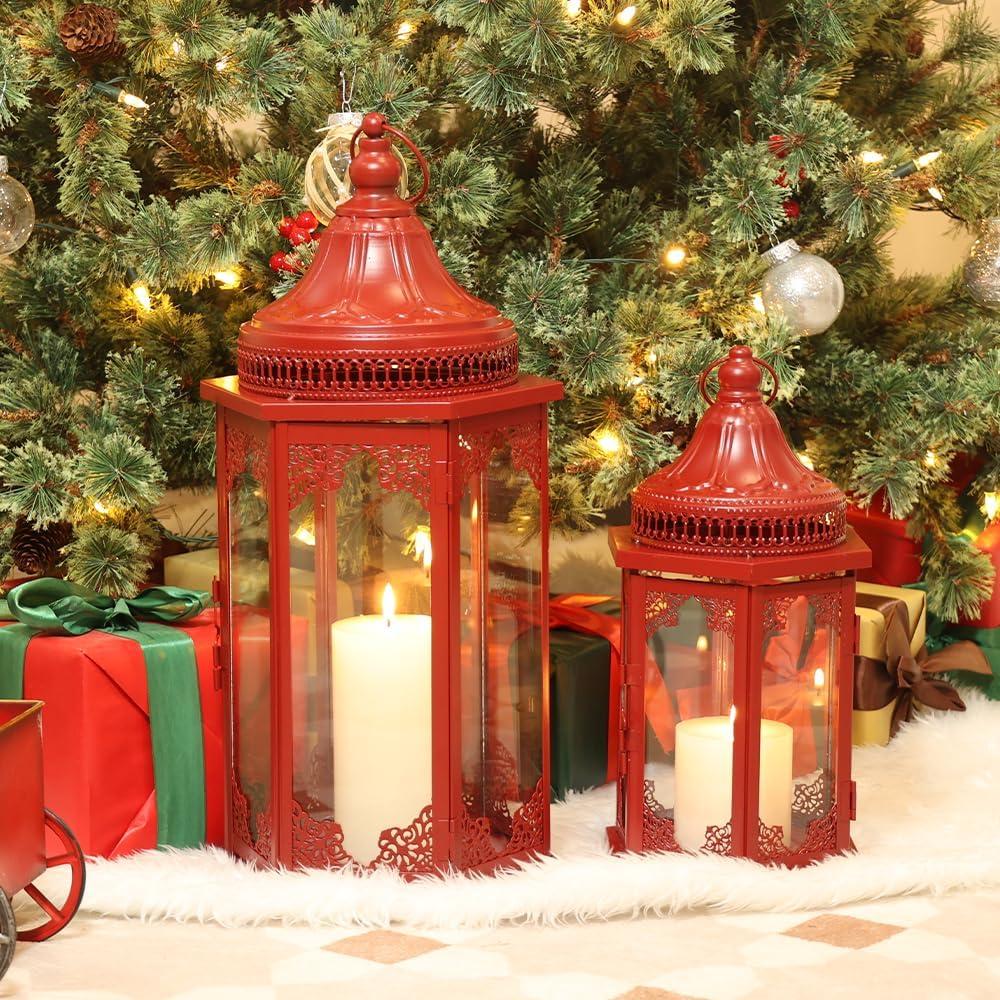 Conjunto de Faroles Navideños NEEDOMO 2 Piezas Rojo 55.88 cm