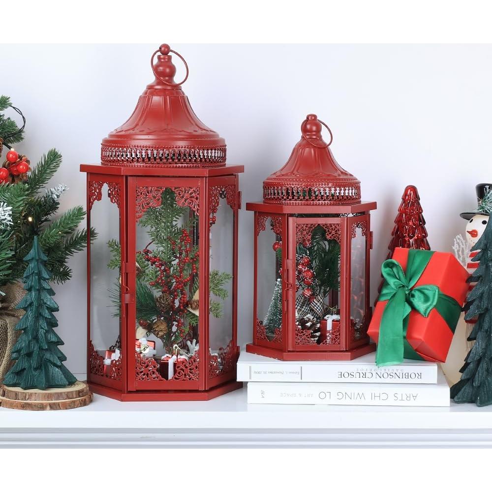 Conjunto de Faroles Navideños NEEDOMO 2 Piezas Rojo 55.88 cm