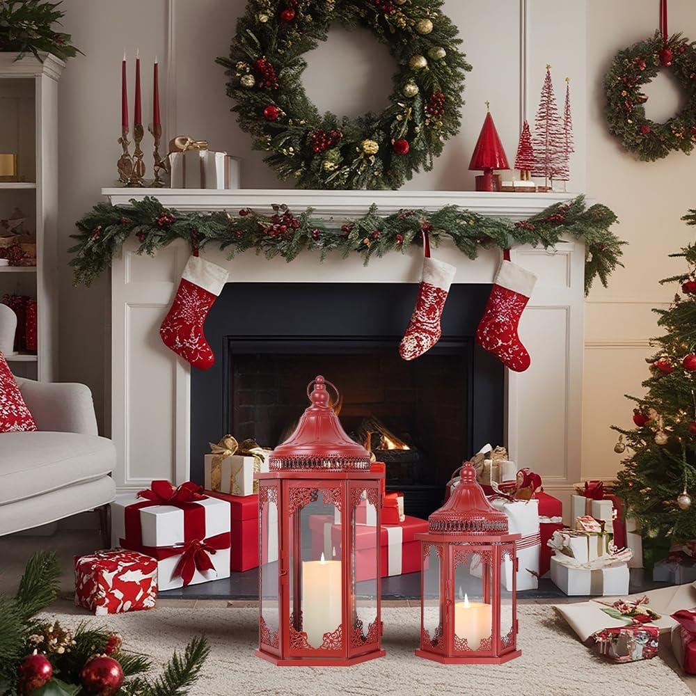 Conjunto de Faroles Navideños NEEDOMO 2 Piezas Rojo 55.88 cm