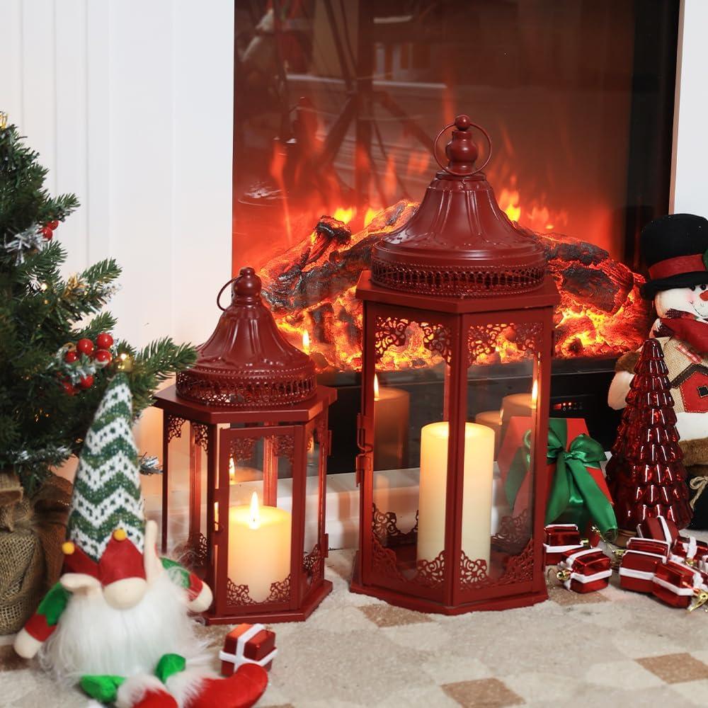 Conjunto de Faroles Navideños NEEDOMO 2 Piezas Rojo 55.88 cm
