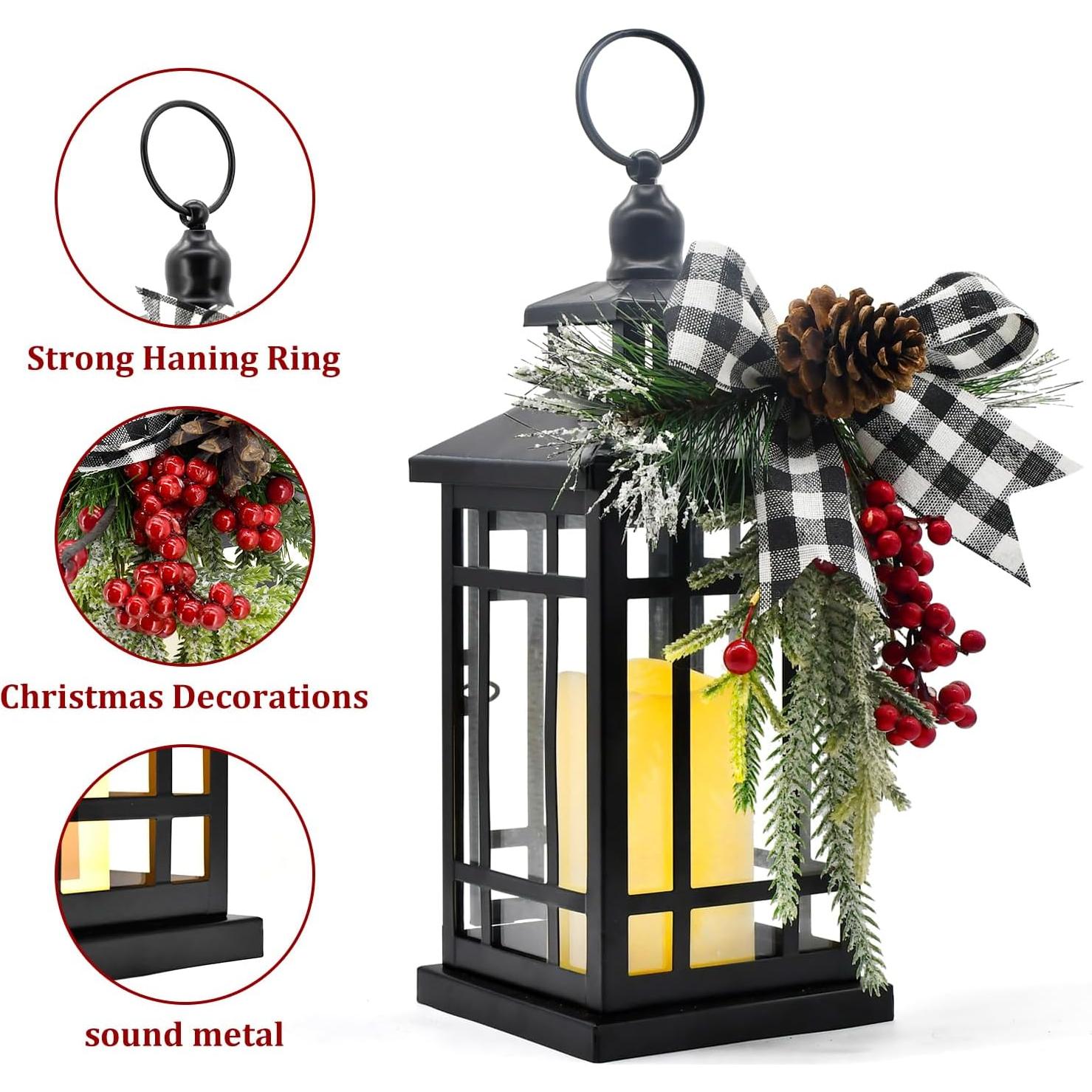 Linterna de Vela Vintage LED JUNHAO 14" Negra Decorativa