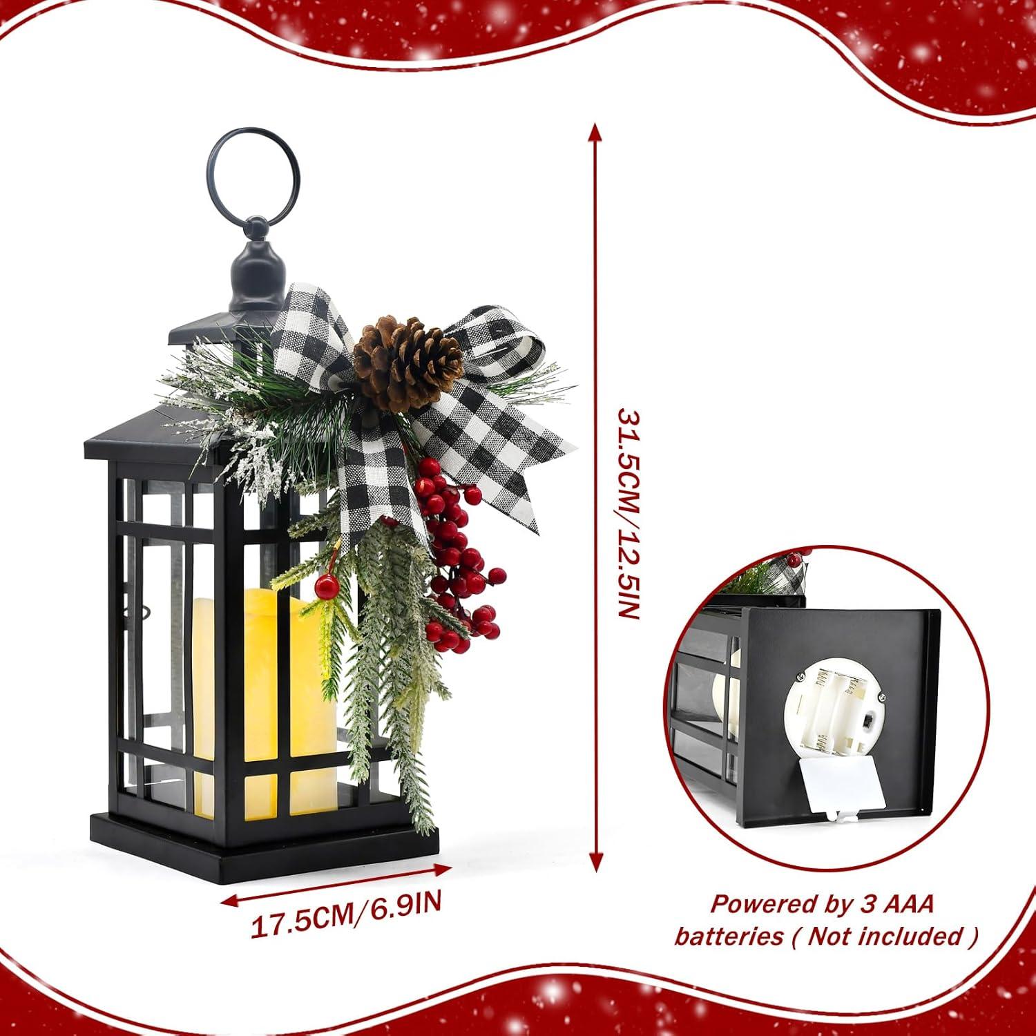 Linterna de Vela Vintage LED JUNHAO 14" Negra Decorativa