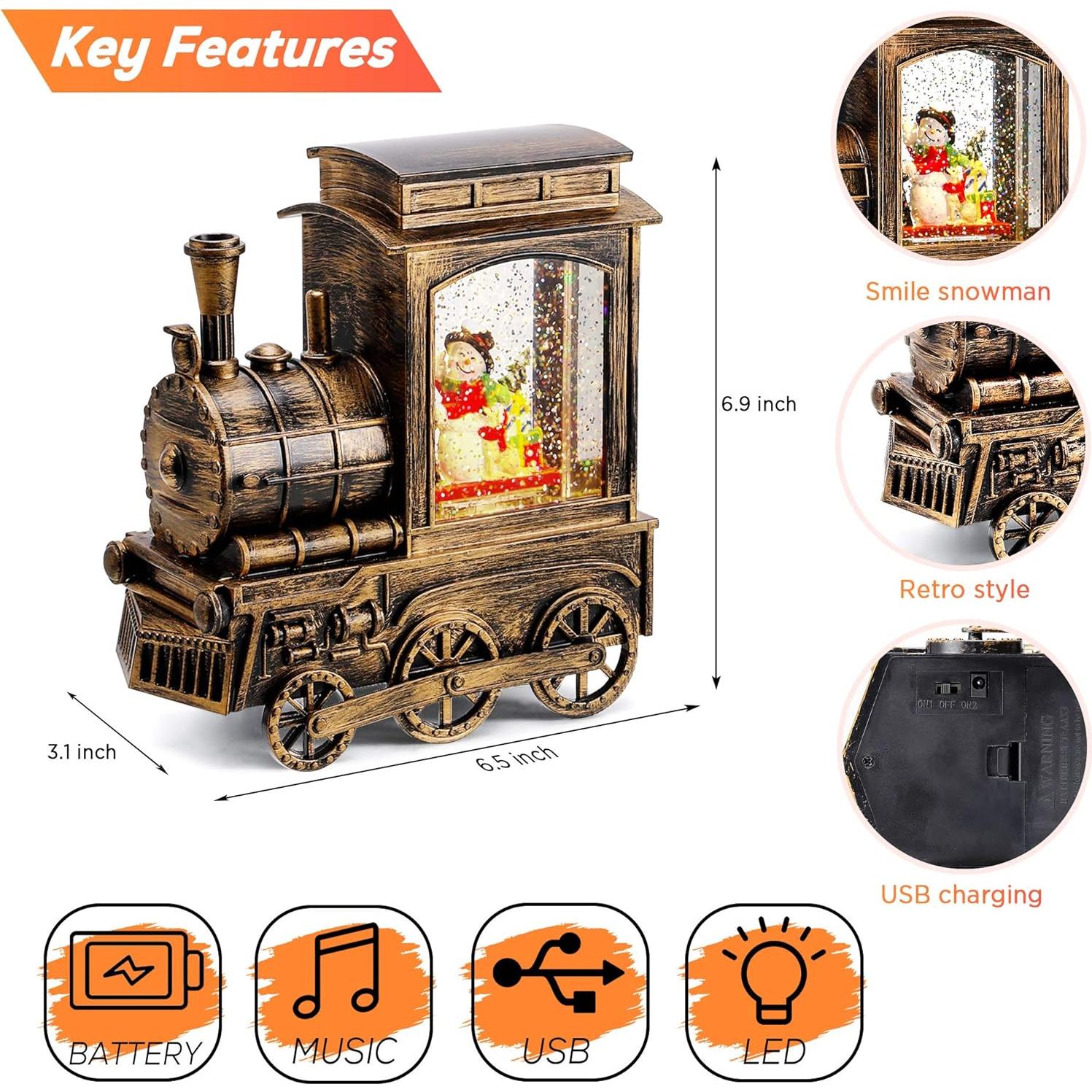 Lámpara de Globo de Nieve Navidad IPOW con Tren Musical 17.5cm