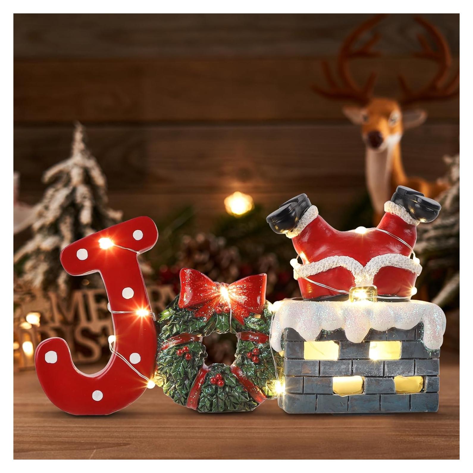 Decoración de Mesa Navideña Prsildan Santa en Chimenea LED