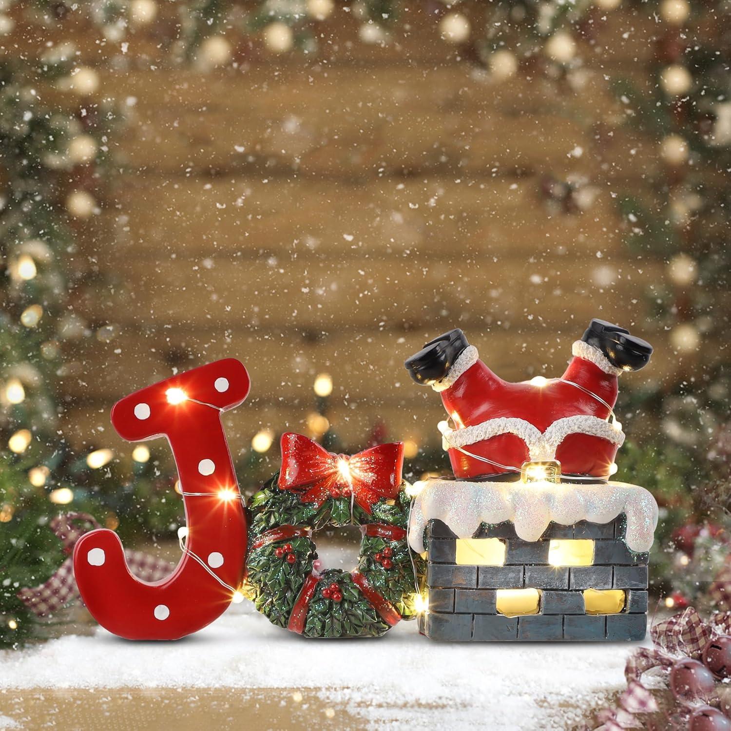 Decoración de Mesa Navideña Prsildan Santa en Chimenea LED