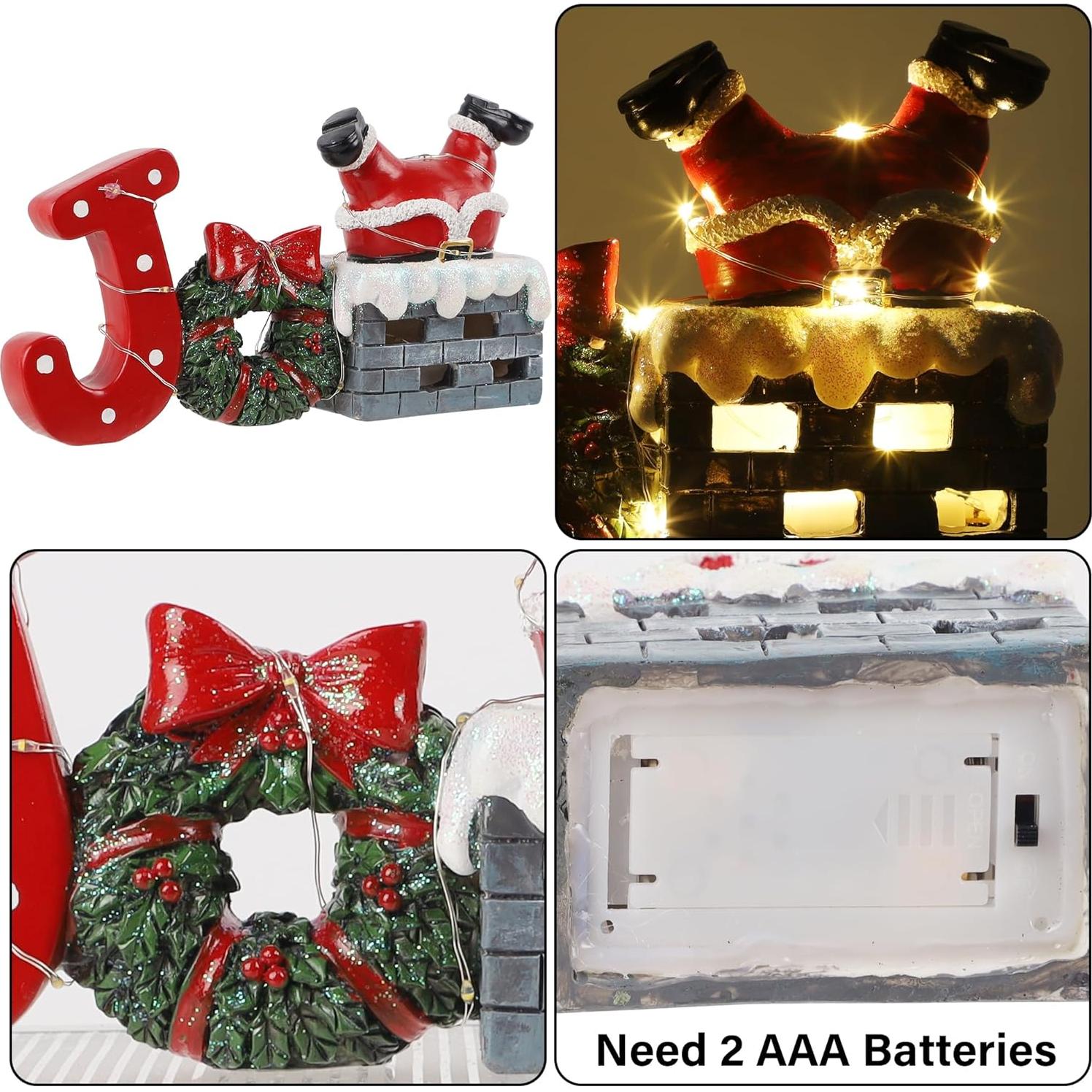 Decoración de Mesa Navideña Prsildan Santa en Chimenea LED