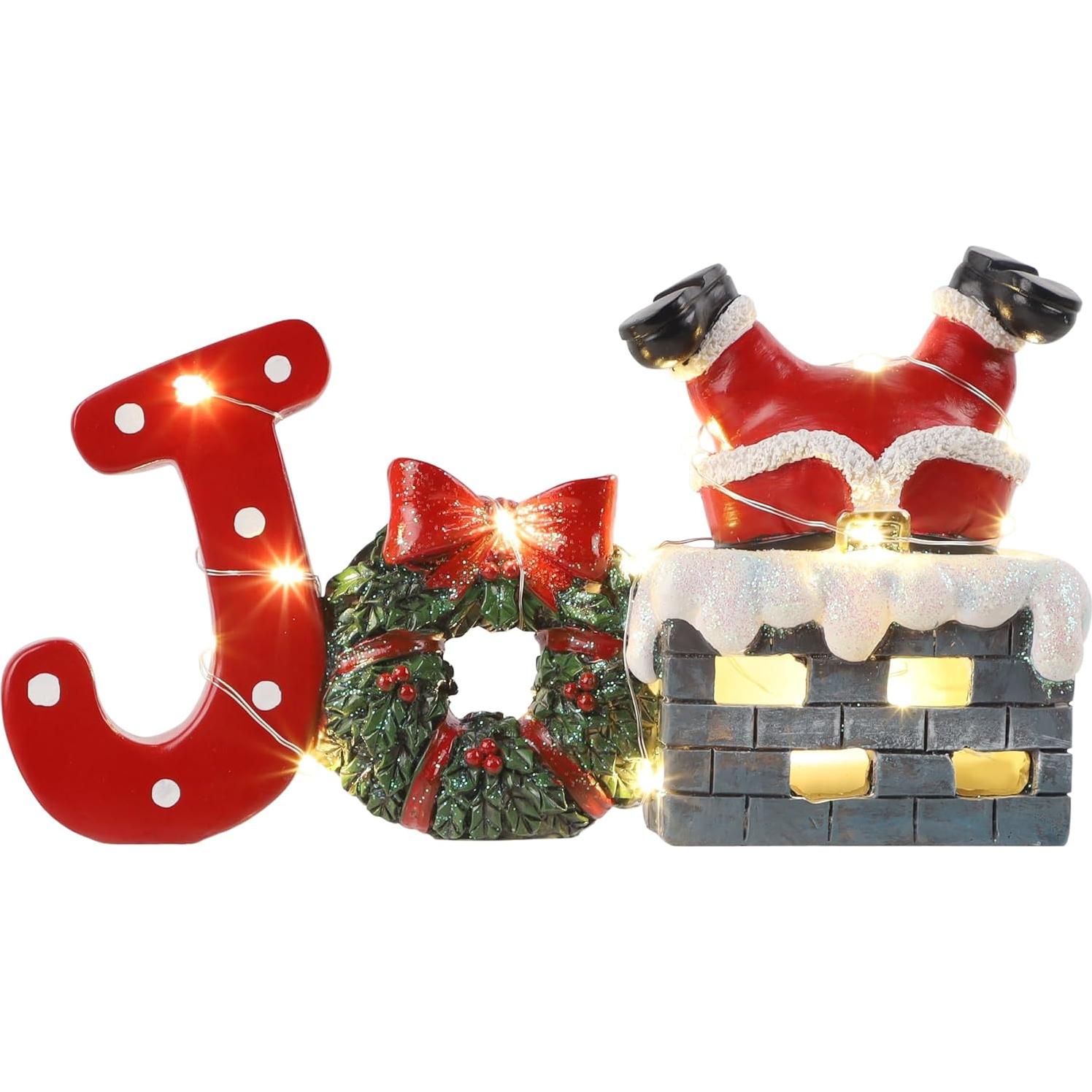Decoración de Mesa Navideña Prsildan Santa en Chimenea LED