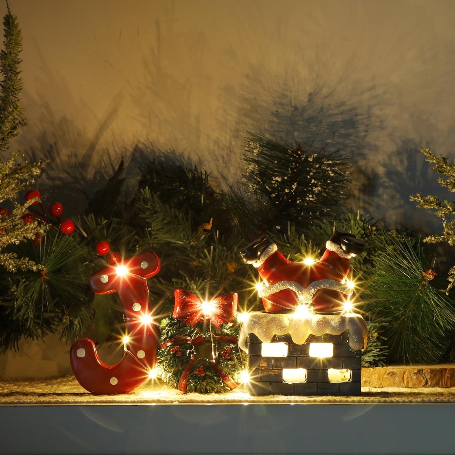 Decoración de Mesa Navideña Prsildan Santa en Chimenea LED