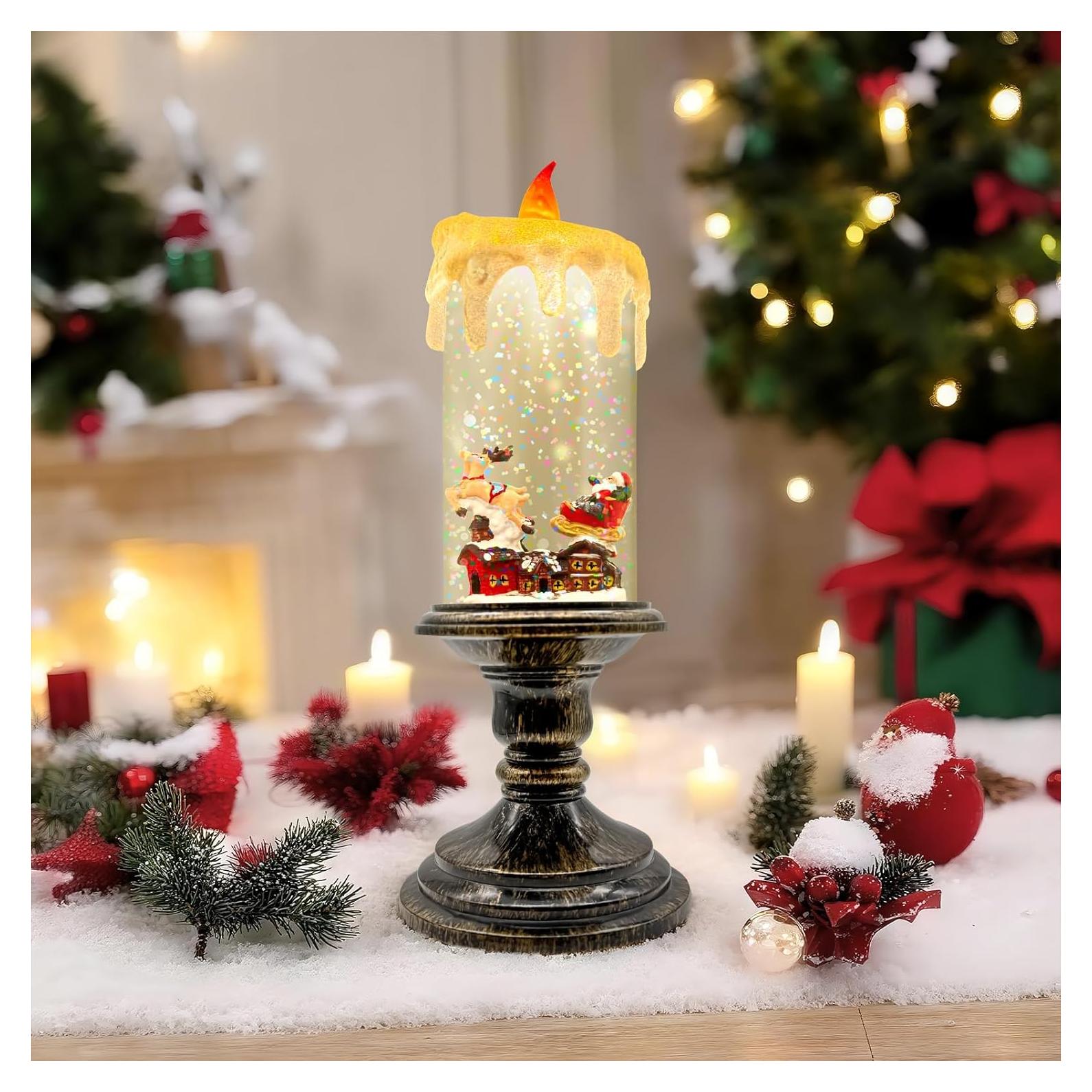 Vela de Globo de Nieve Sin Llama LLIBTYT Dorado Antiguo