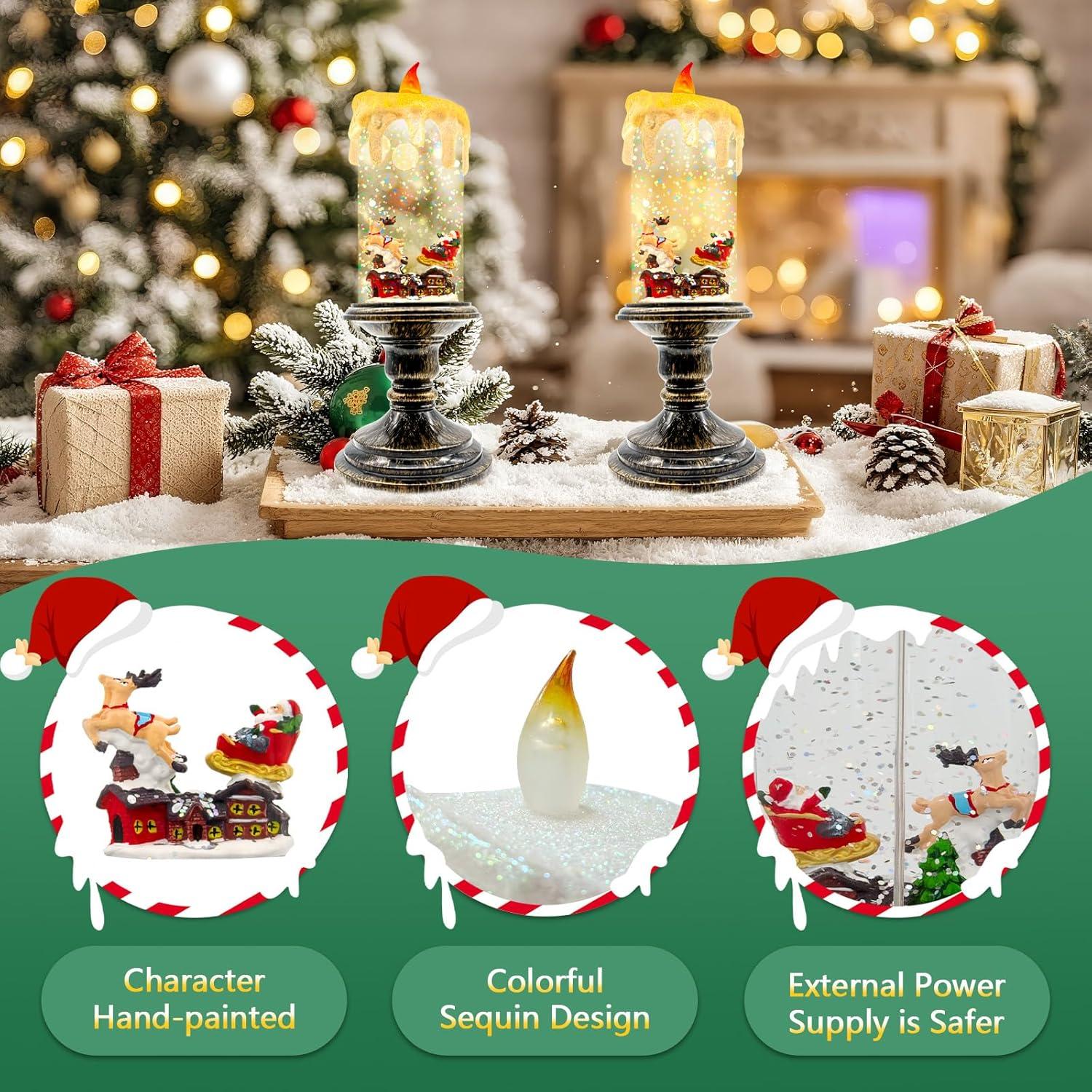 Vela de Globo de Nieve Sin Llama LLIBTYT Dorado Antiguo