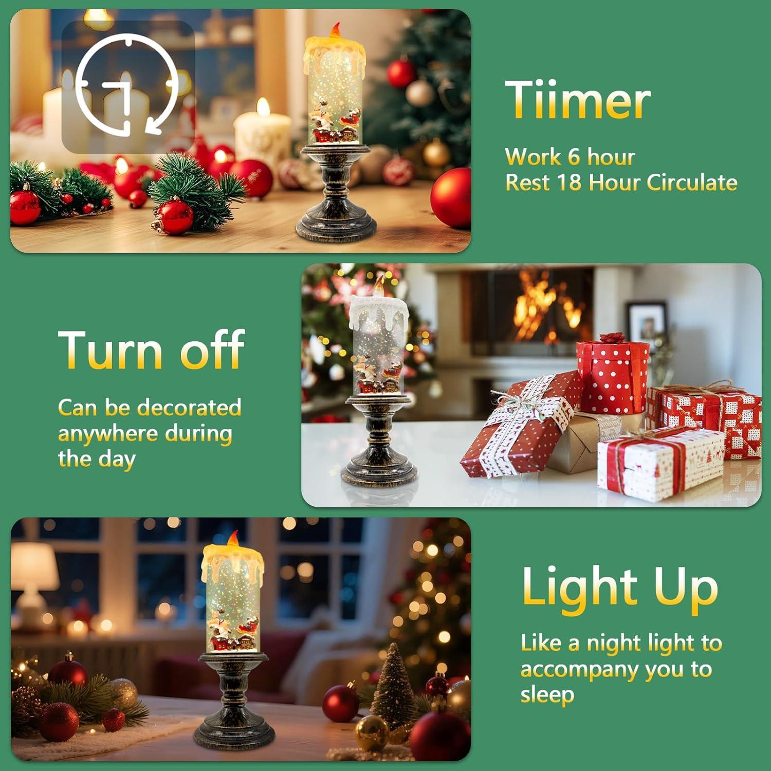 Vela de Globo de Nieve Sin Llama LLIBTYT Dorado Antiguo